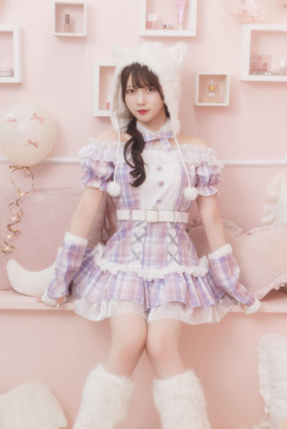 《JamsCollection着用》 コスプレ ねこ リリパレ ペリュシュキャット レディース フリーサイズ ピンク/ブルー  【クリアストーン】♡