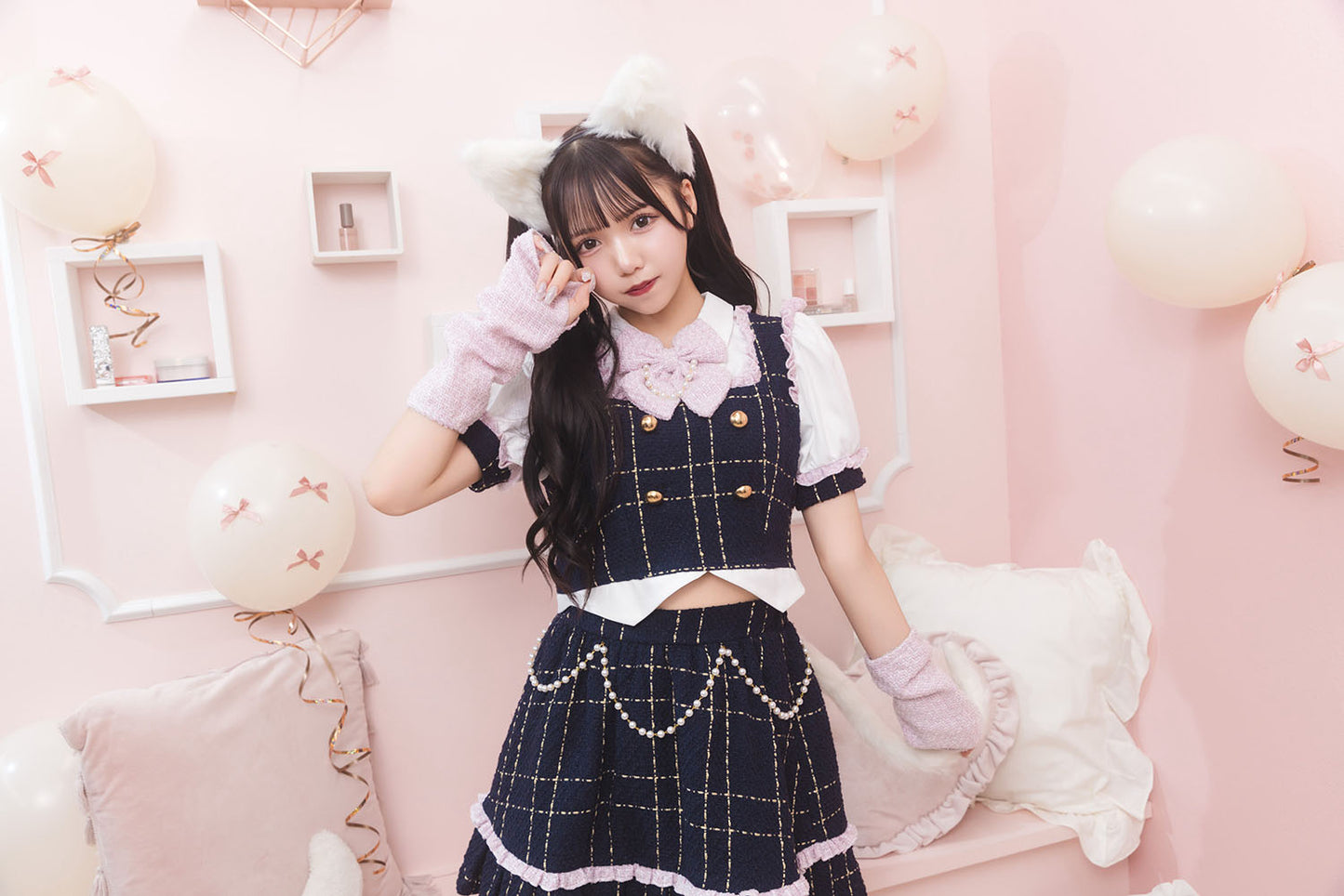 [NEW]《JamsCollection着用》 コスプレ ねこ リリパレ エコリエールキャット レディース フリーサイズ ピンク/ブルー 【クリアストーン】♡