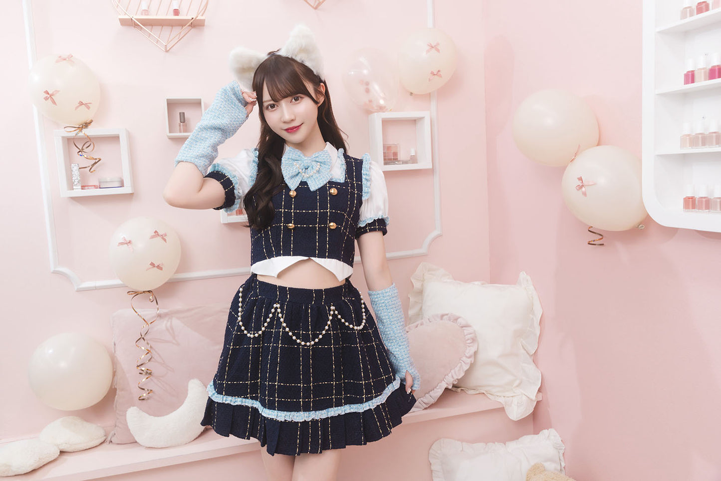 [NEW]《JamsCollection着用》 コスプレ ねこ リリパレ エコリエールキャット レディース フリーサイズ ピンク/ブルー 【クリアストーン】♡