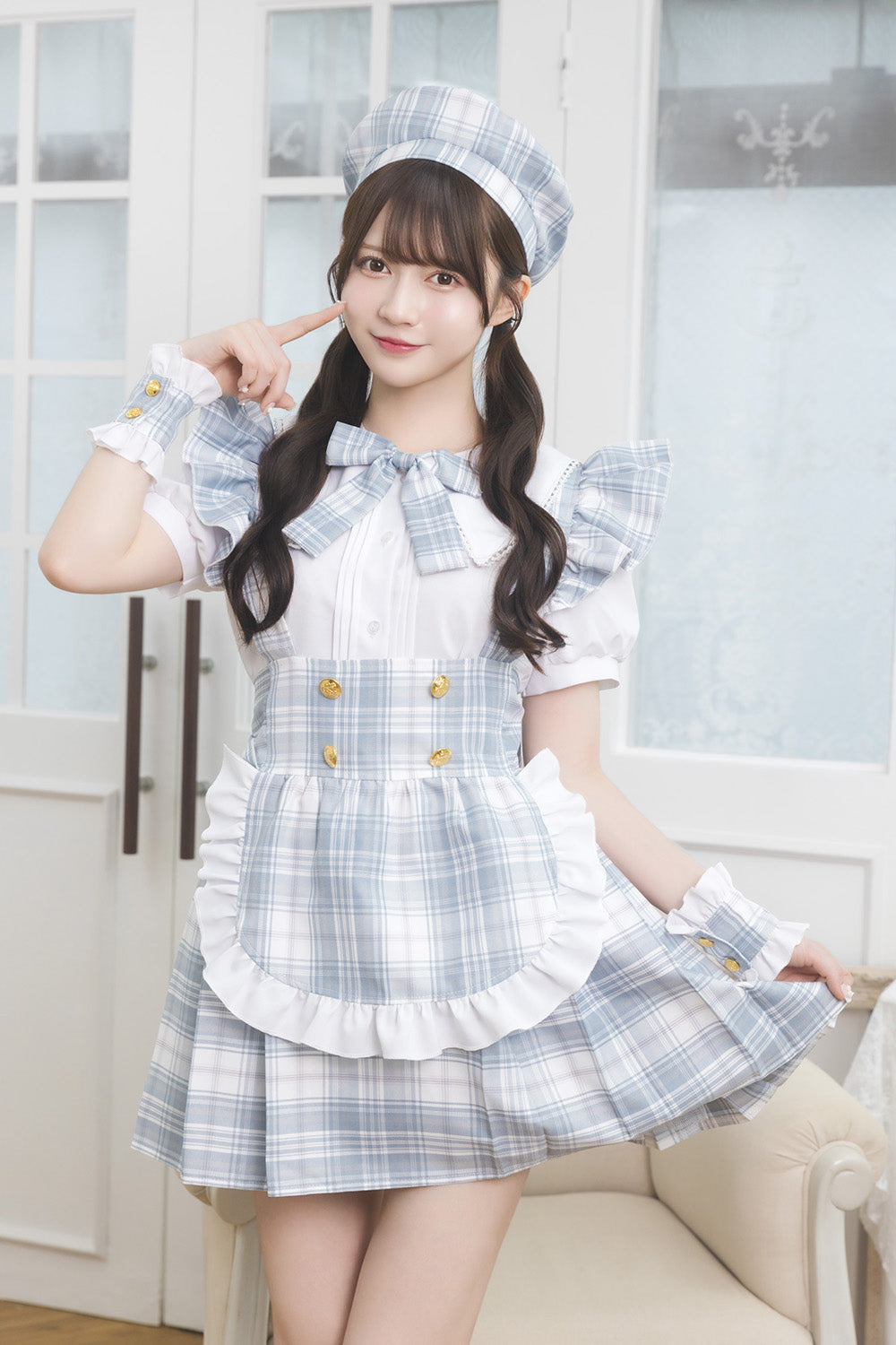 [NEW]《JamsCollection着用》コスプレ リリパレ アイドルチェックメイド レディース フリーサイズ ホワイト 【クリアストーン】♡