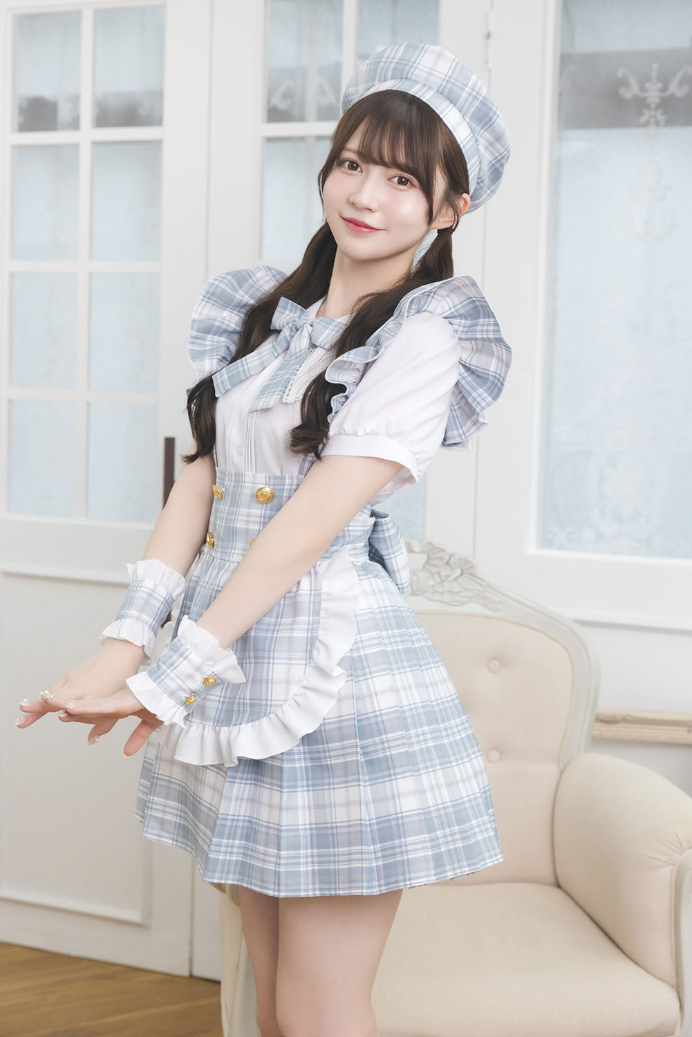 [NEW]《JamsCollection着用》コスプレ リリパレ アイドルチェックメイド レディース フリーサイズ ホワイト 【クリアストーン】♡