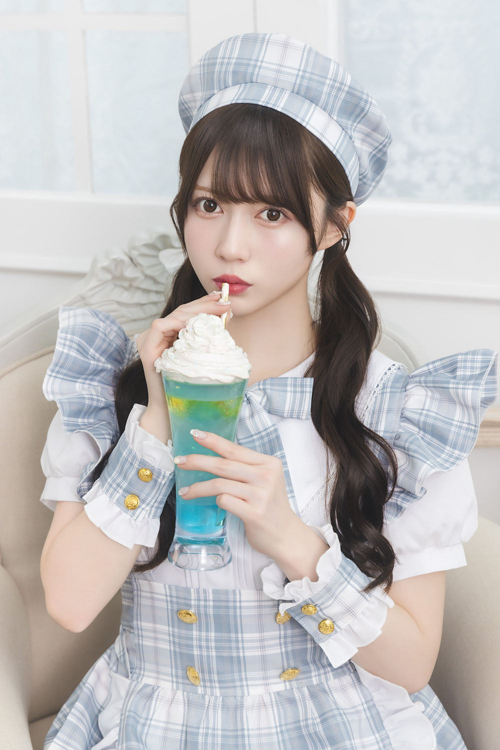 [NEW]《JamsCollection着用》コスプレ リリパレ アイドルチェックメイド レディース フリーサイズ ホワイト 【クリアストーン】♡