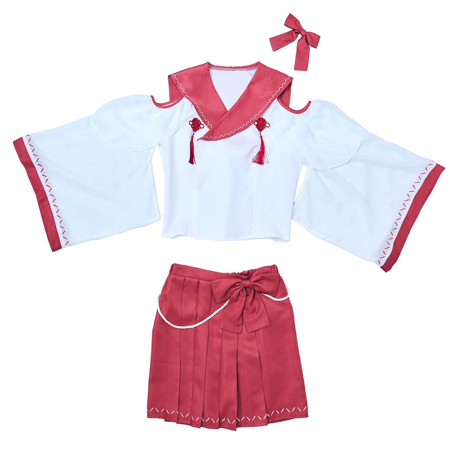 NEW] コスプレ 和風 巫女 制服巫女 レディース フリーサイズ レッド