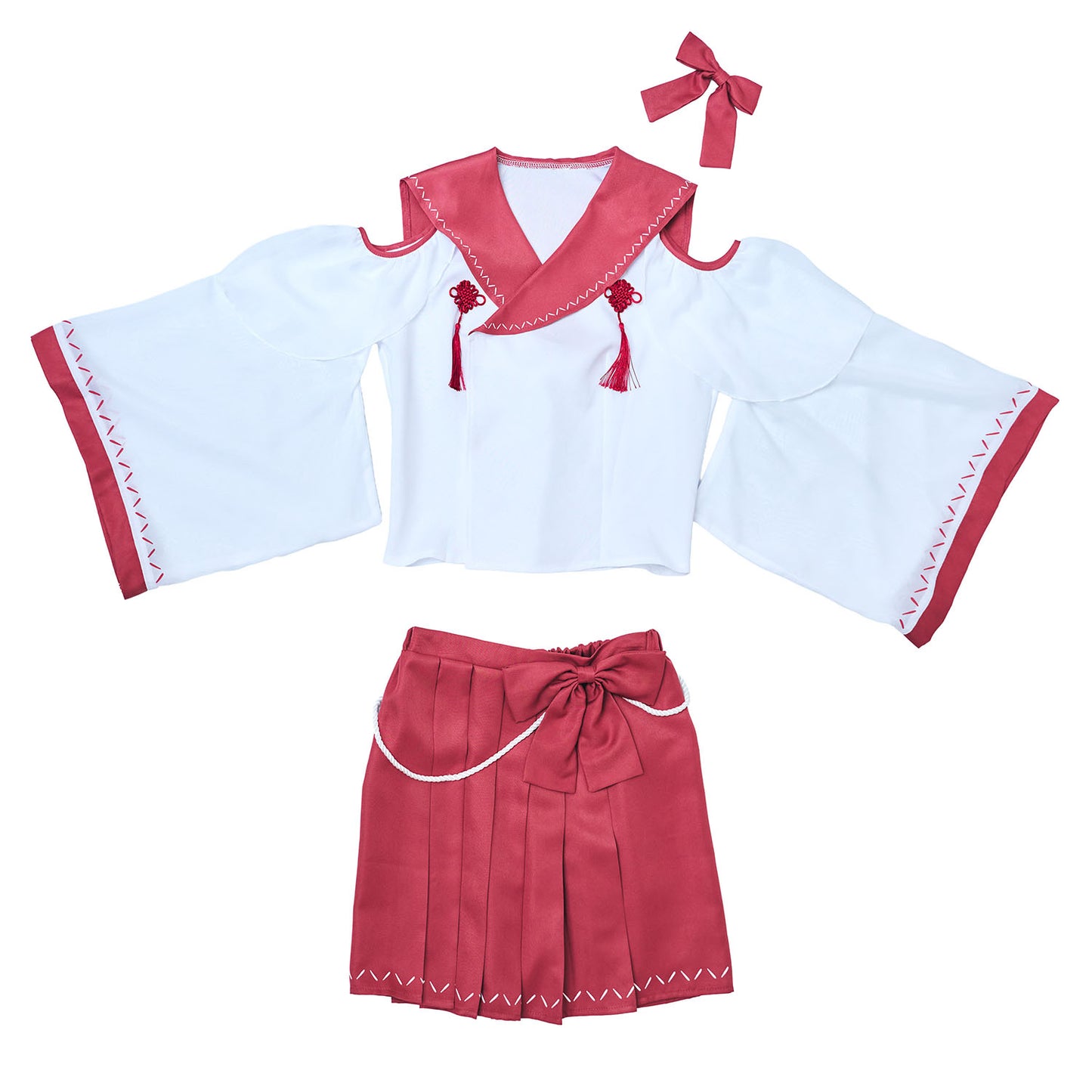 [NEW] コスプレ 和風 巫女 制服巫女 レディース フリーサイズ レッド【クリアストーン】♡