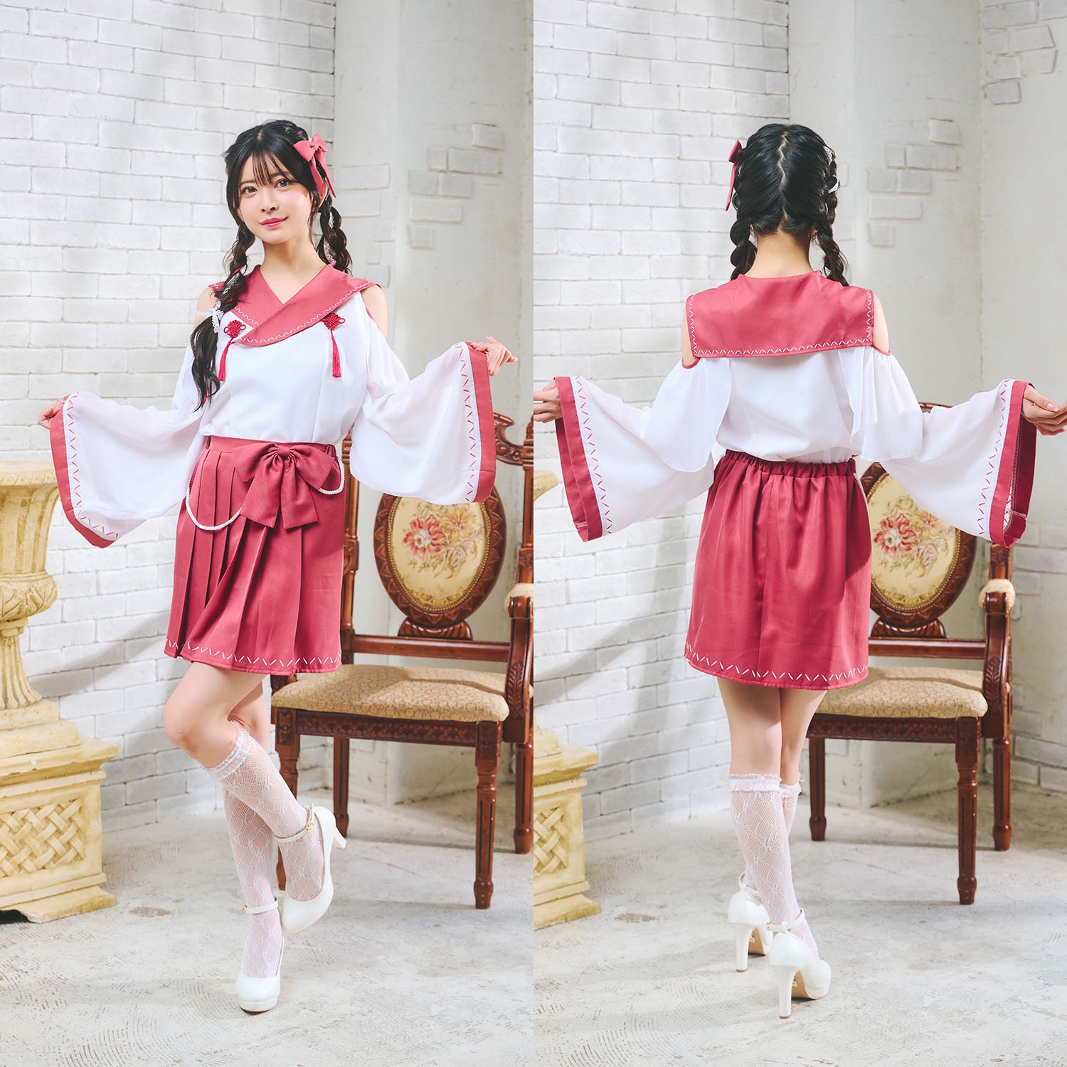 NEW] コスプレ 和風 巫女 制服巫女 レディース フリーサイズ レッド