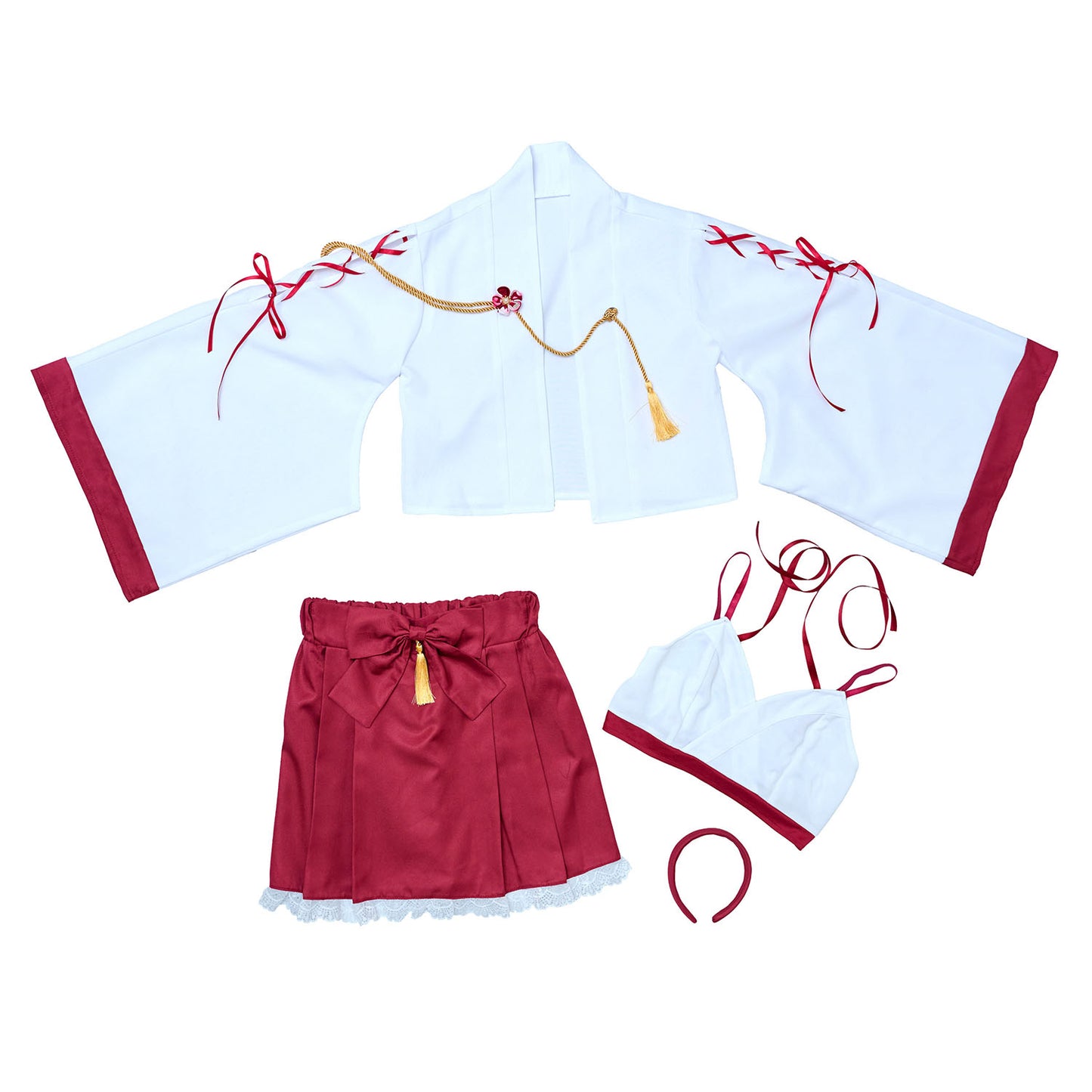 [NEW] コスプレ 和風 巫女 羽織巫女 レディース フリーサイズ レッド【クリアストーン】♡