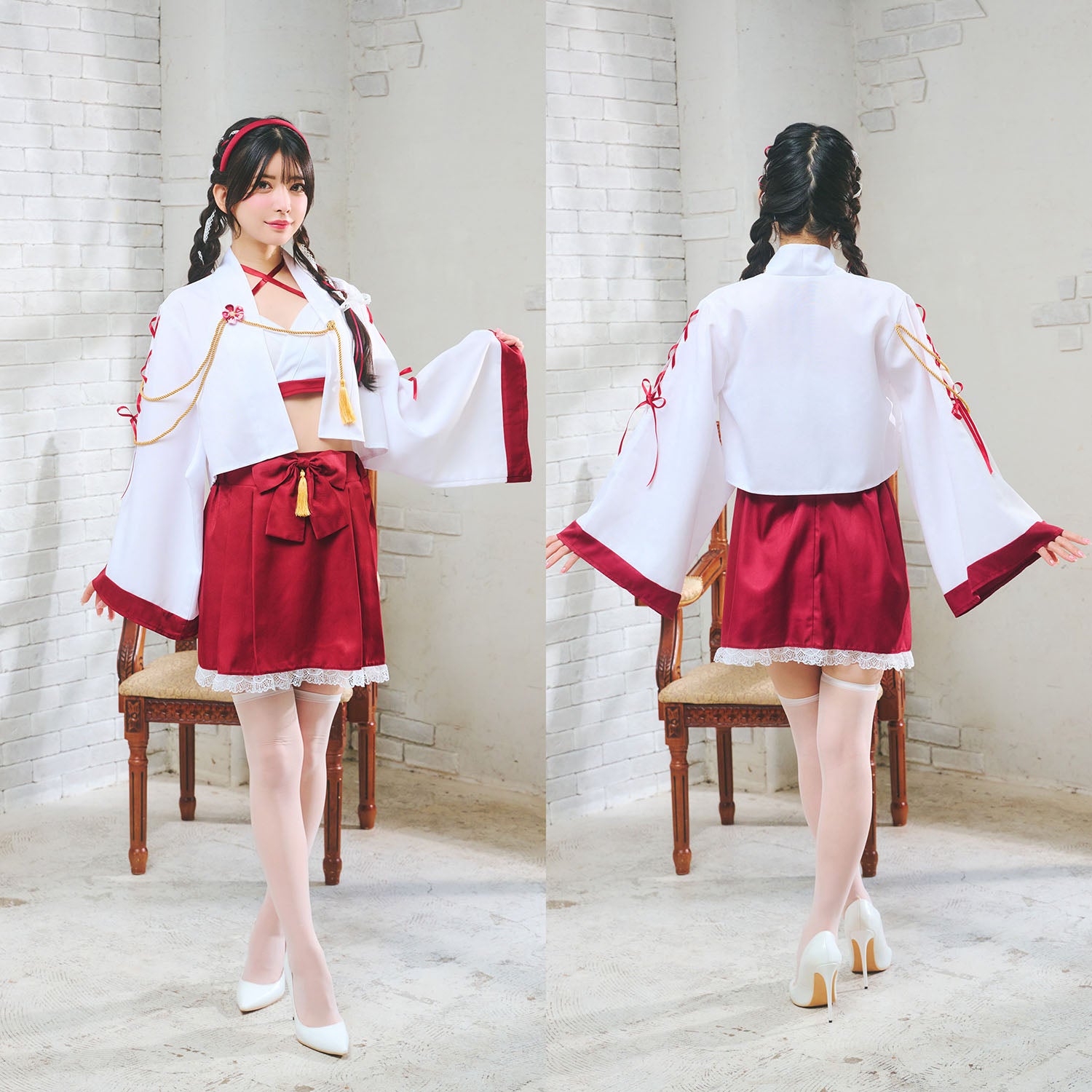 NEW] コスプレ 和風 巫女 羽織巫女 レディース フリーサイズ レッド