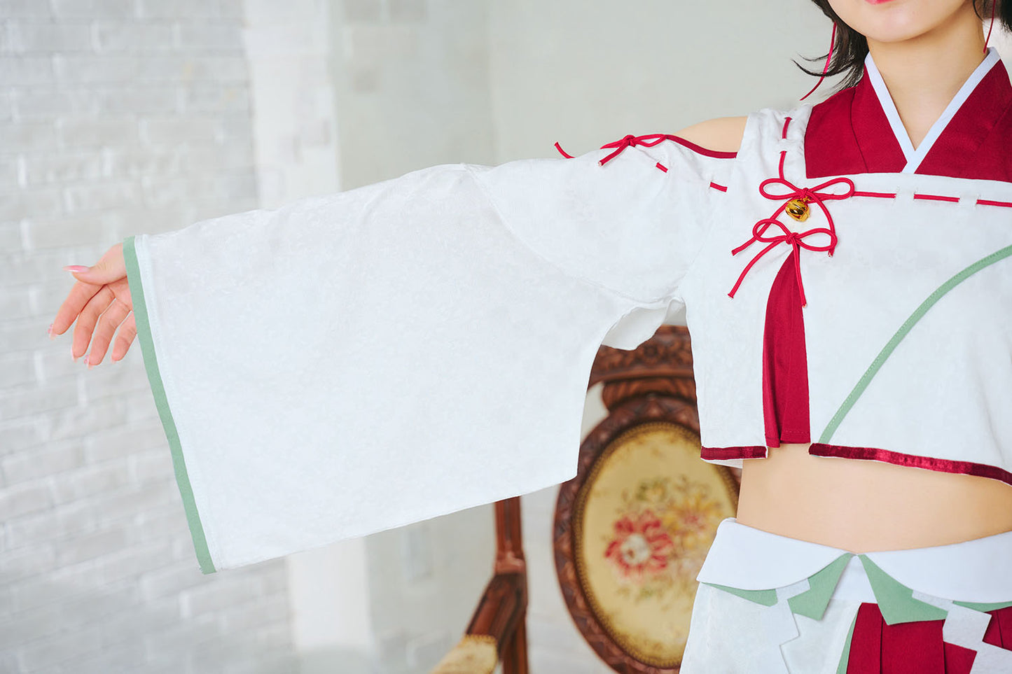 [NEW] コスプレ ねこ 和風 巫女 招猫巫女 レディース フリーサイズ ホワイト【クリアストーン】♡