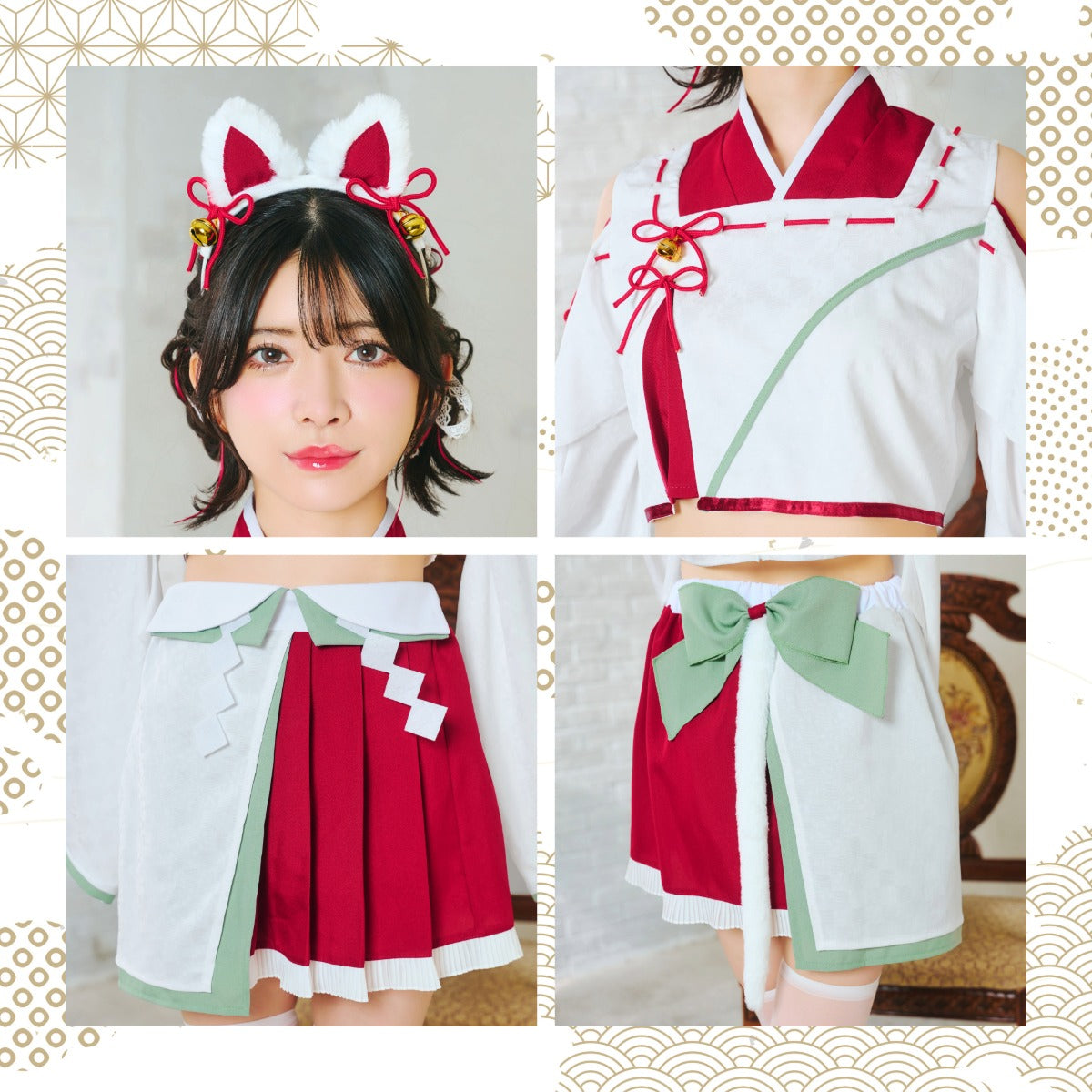 [NEW] コスプレ ねこ 和風 巫女 招猫巫女 レディース フリーサイズ ホワイト【クリアストーン】♡