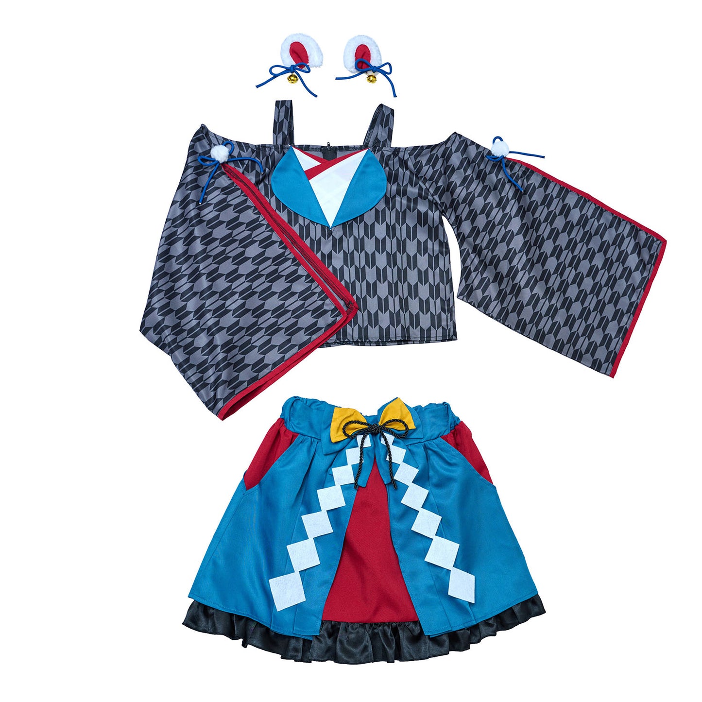 [NEW] コスプレ いぬ 和風 巫女 犬張子巫女 レディース フリーサイズ ブルー【クリアストーン】♡