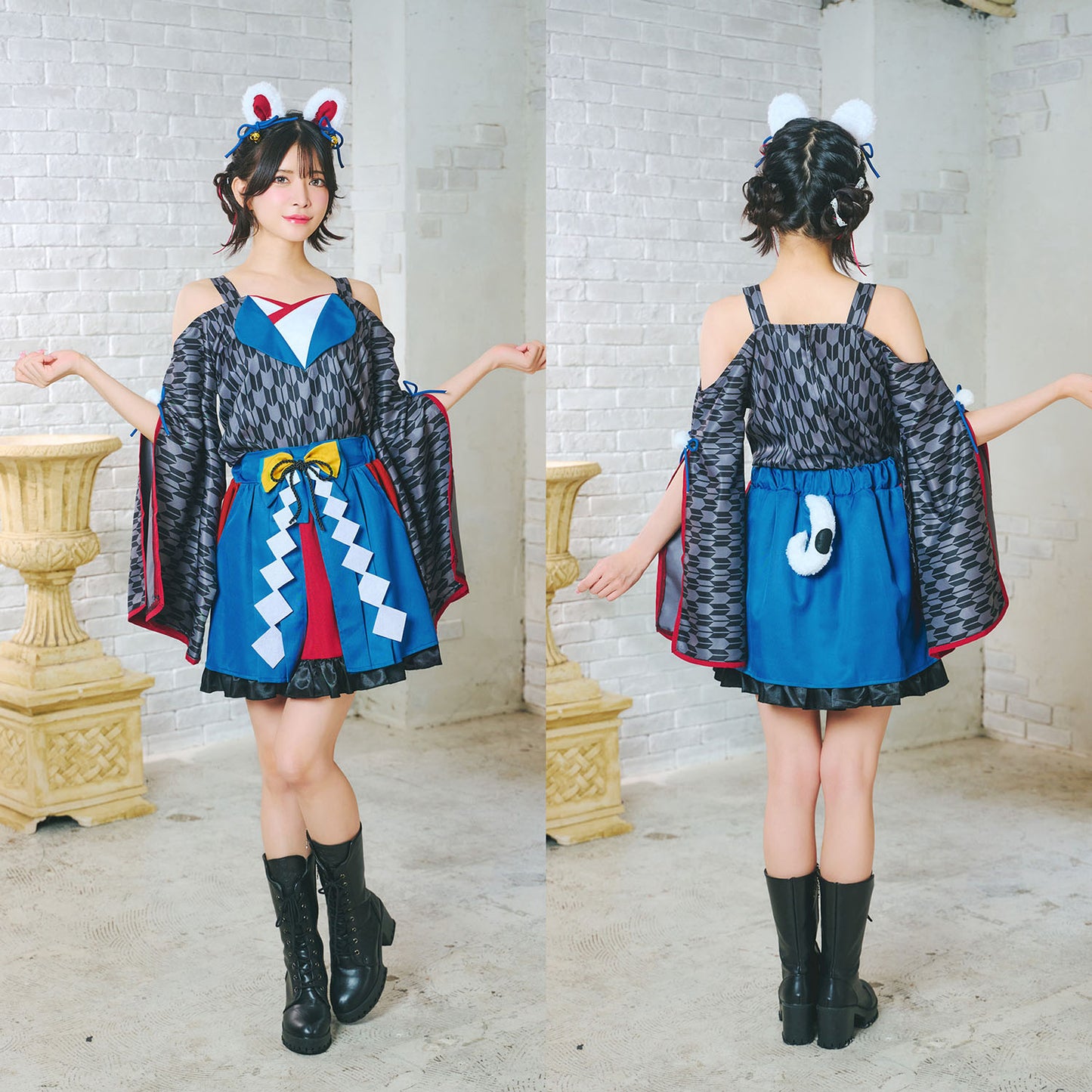 [NEW] コスプレ いぬ 和風 巫女 犬張子巫女 レディース フリーサイズ ブルー【クリアストーン】♡