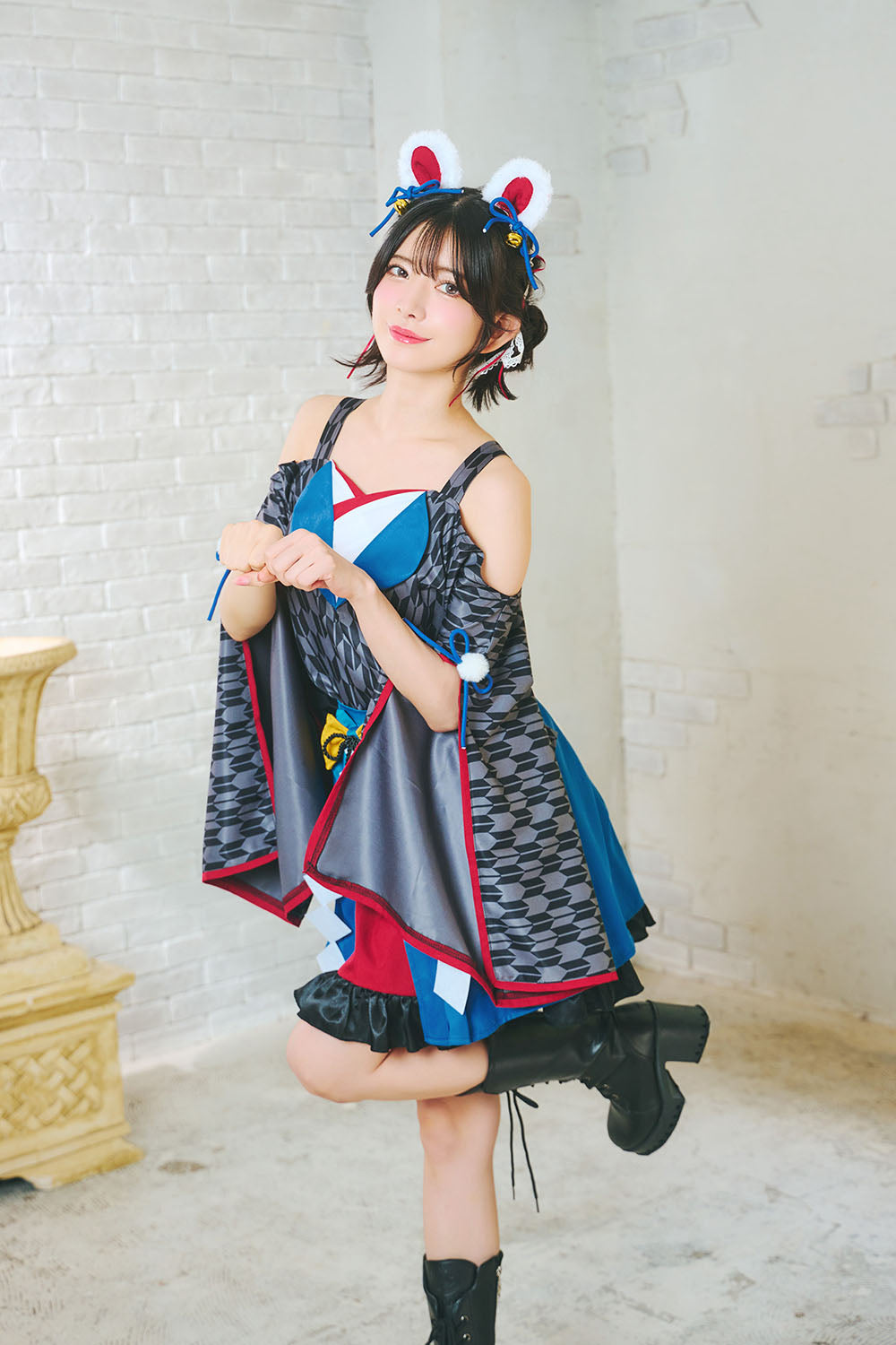 [NEW] コスプレ いぬ 和風 巫女 犬張子巫女 レディース フリーサイズ ブルー【クリアストーン】♡