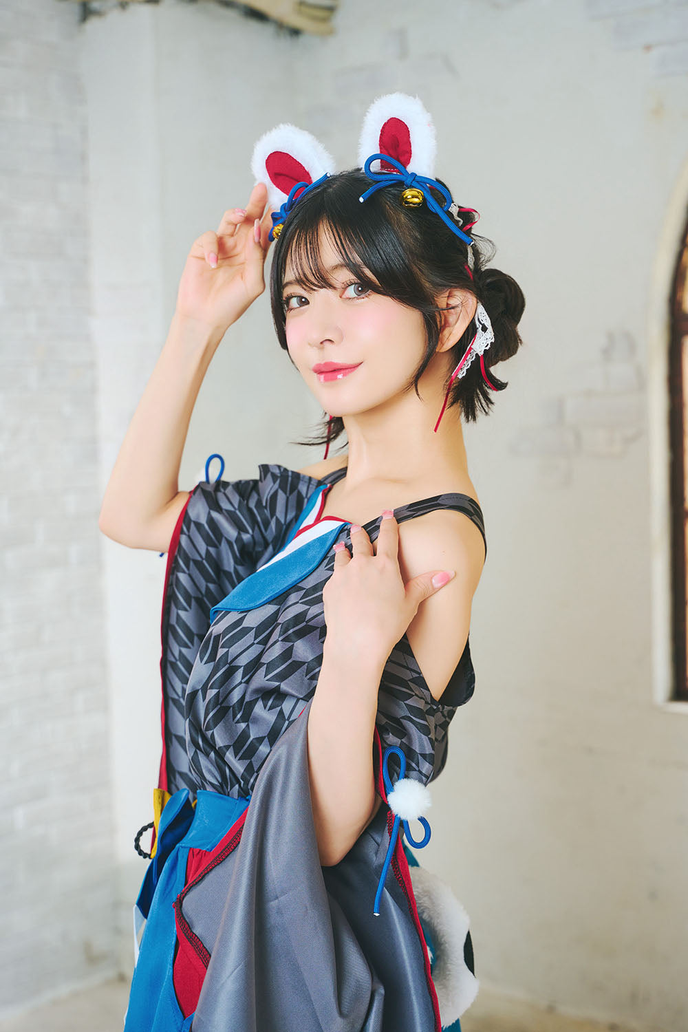 [NEW] コスプレ いぬ 和風 巫女 犬張子巫女 レディース フリーサイズ ブルー【クリアストーン】♡