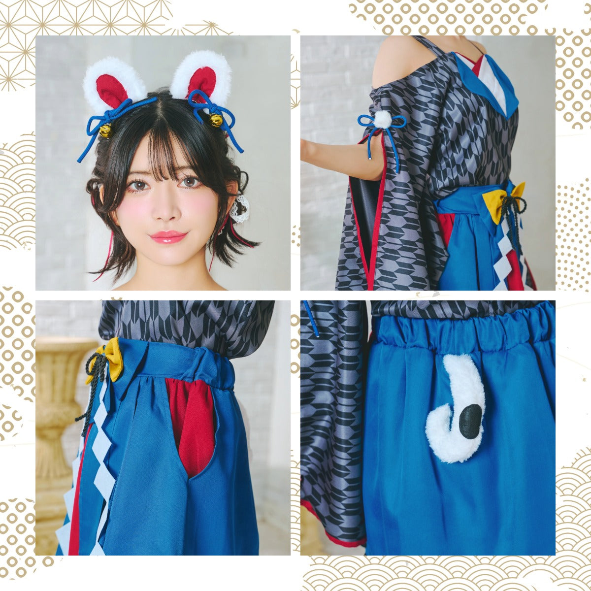 [NEW] コスプレ いぬ 和風 巫女 犬張子巫女 レディース フリーサイズ ブルー【クリアストーン】♡