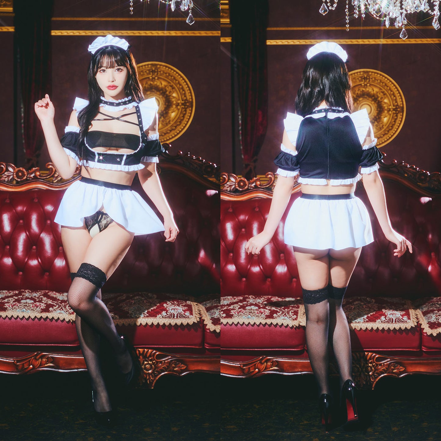 [New] コスプレ メイド ロイヤルヌーディー プレミアムメイド レディース フリーサイズ ブラック【クリアストーン】♡