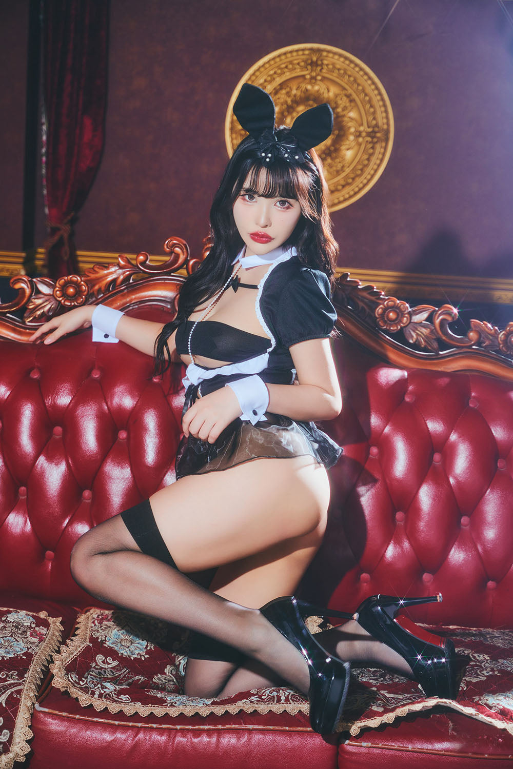 [New] コスプレ うさぎ ロイヤルヌーディー プレミアムバニー レディース フリーサイズ ブラック【クリアストーン】♡