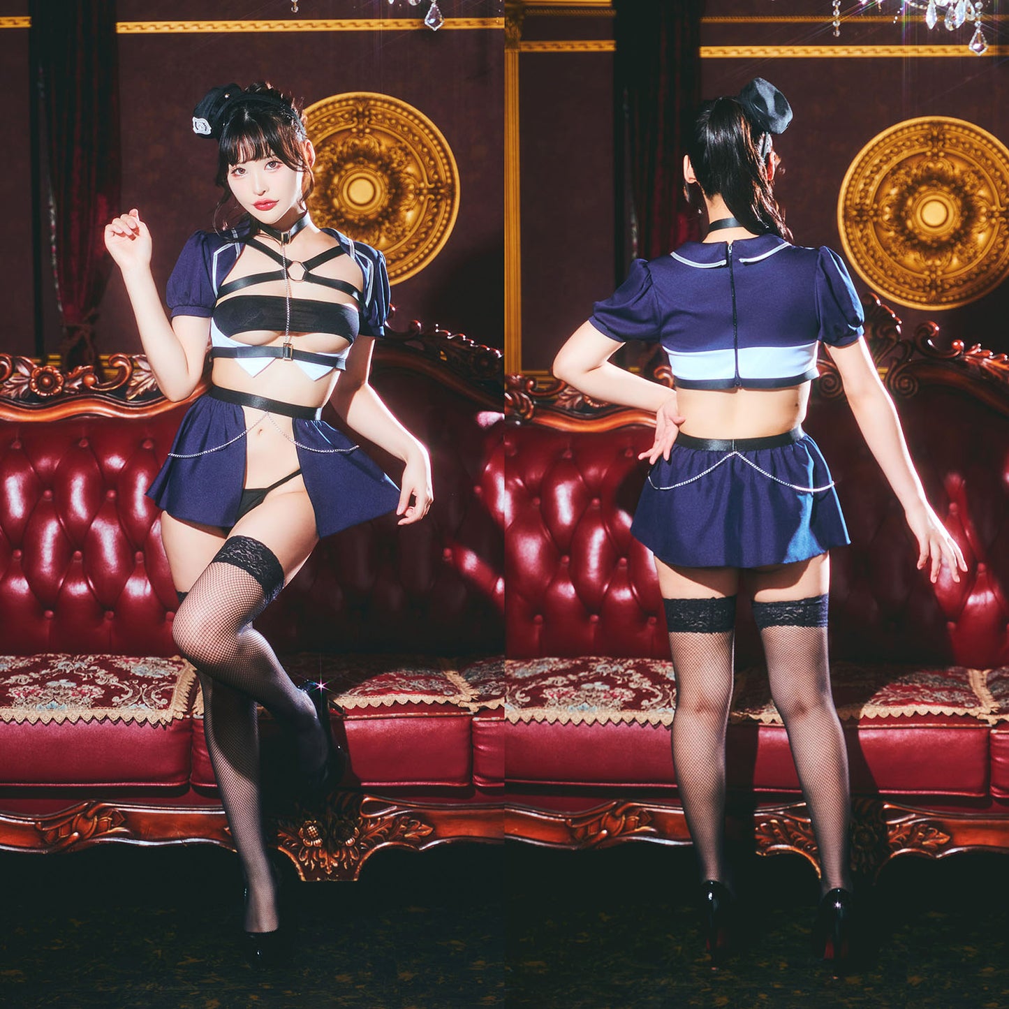 [New] コスプレ 警官 ロイヤルヌーディー プレミアムポリス レディース フリーサイズ ネイビー【クリアストーン】♡