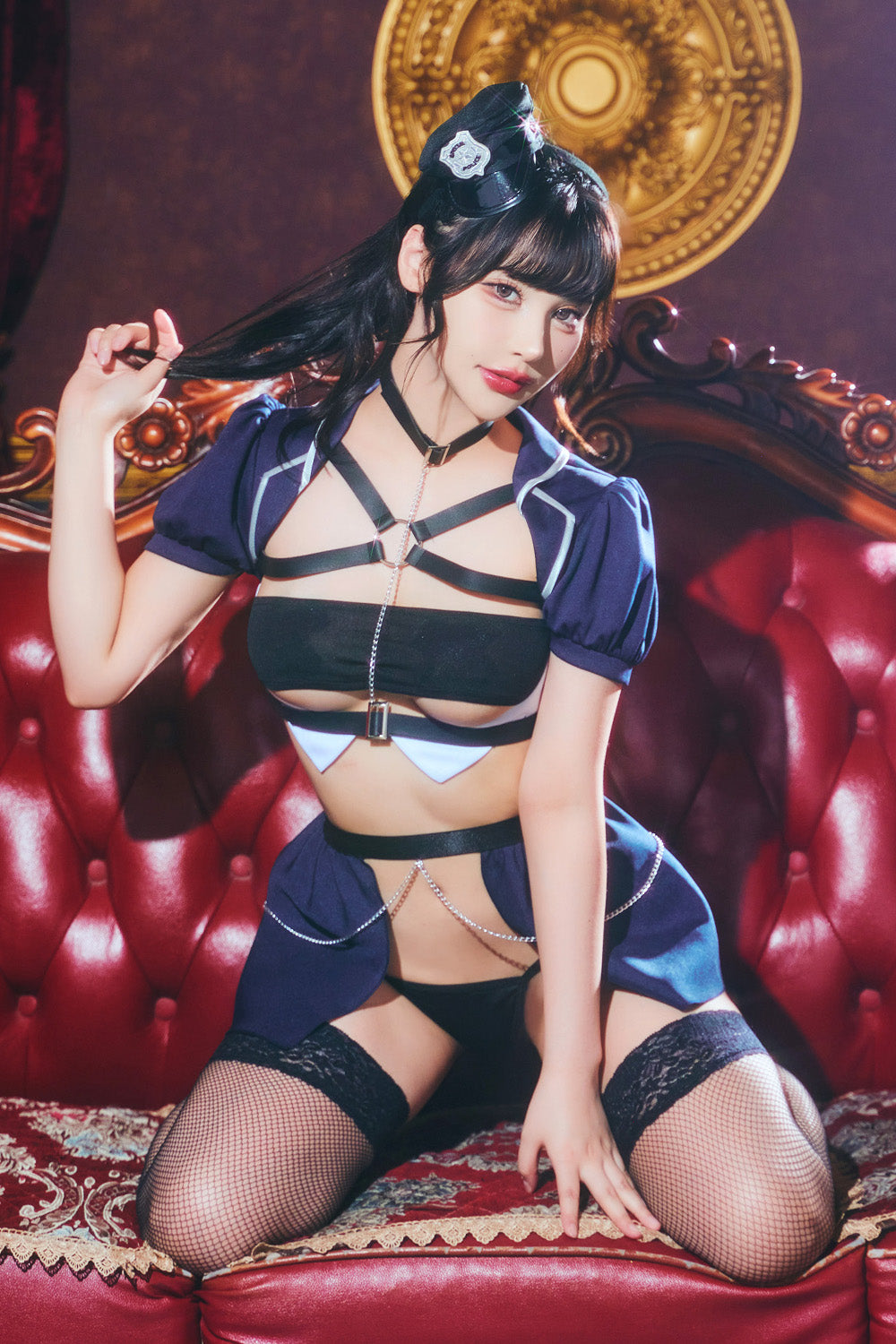 [New] コスプレ 警官 ロイヤルヌーディー プレミアムポリス レディース フリーサイズ ネイビー【クリアストーン】♡