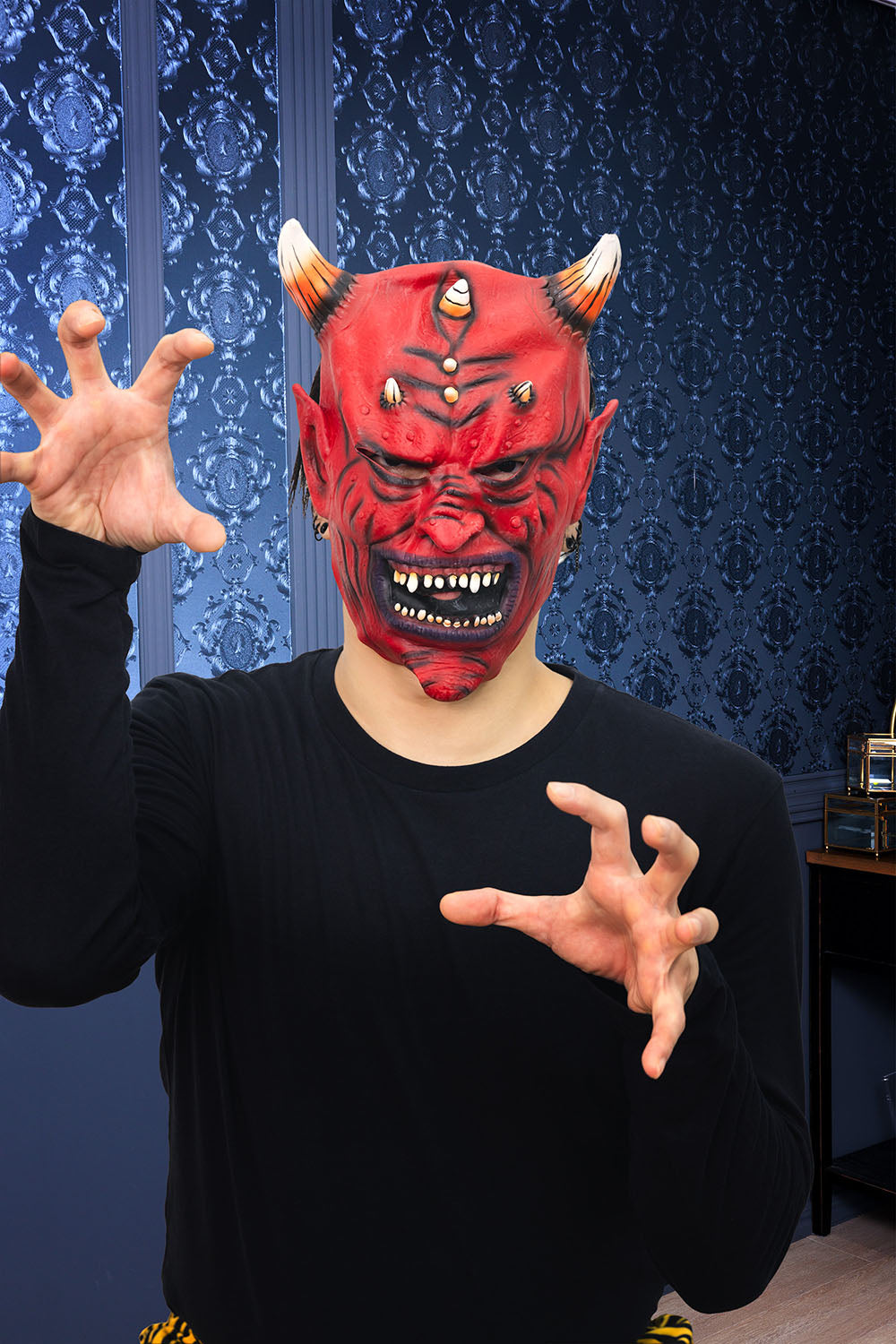 [New] コスプレ小物 節分 怖い鬼ラバーマスク ユニセックス フリーサイズ レッド【クリアストーン】