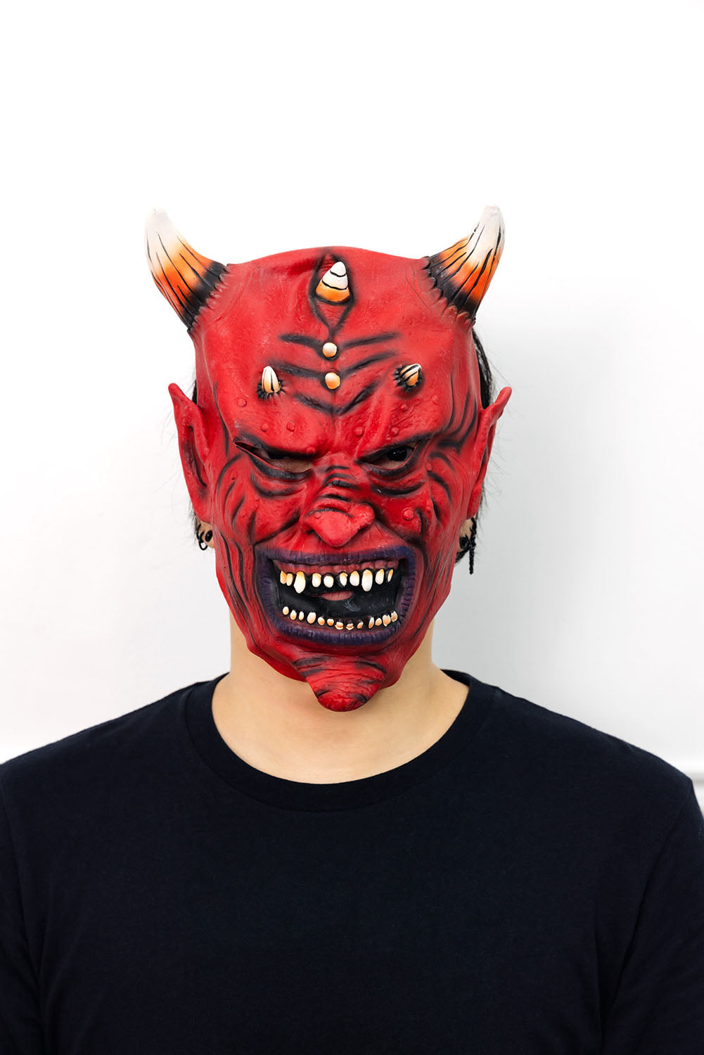 [New] コスプレ小物 節分 怖い鬼ラバーマスク ユニセックス フリーサイズ レッド【クリアストーン】