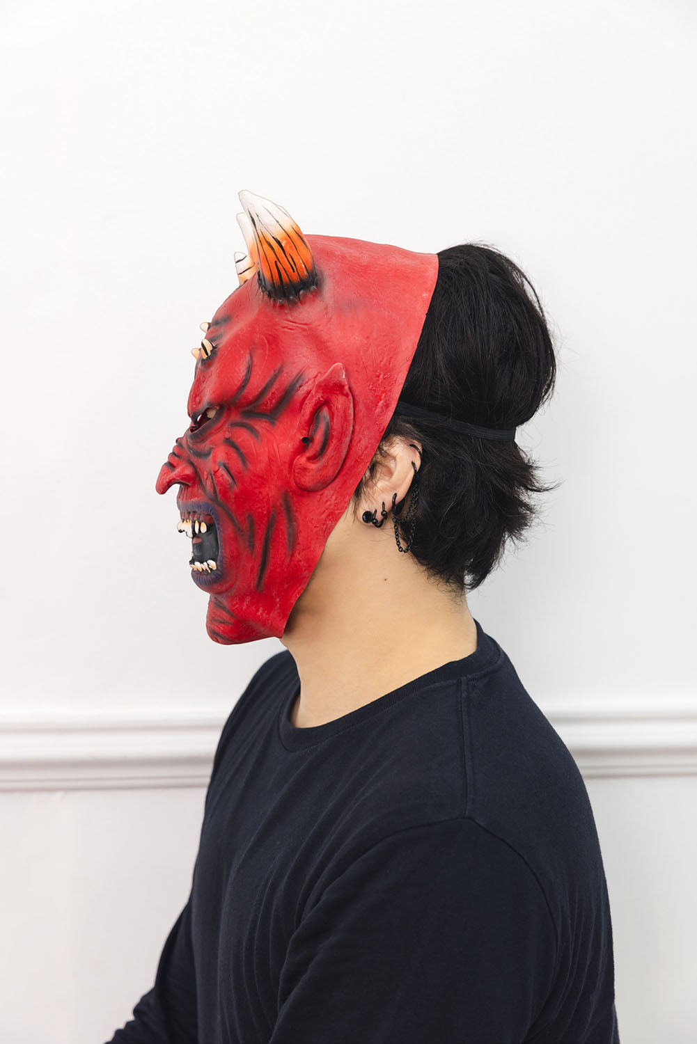 [New] コスプレ小物 節分 怖い鬼ラバーマスク ユニセックス フリーサイズ レッド【クリアストーン】