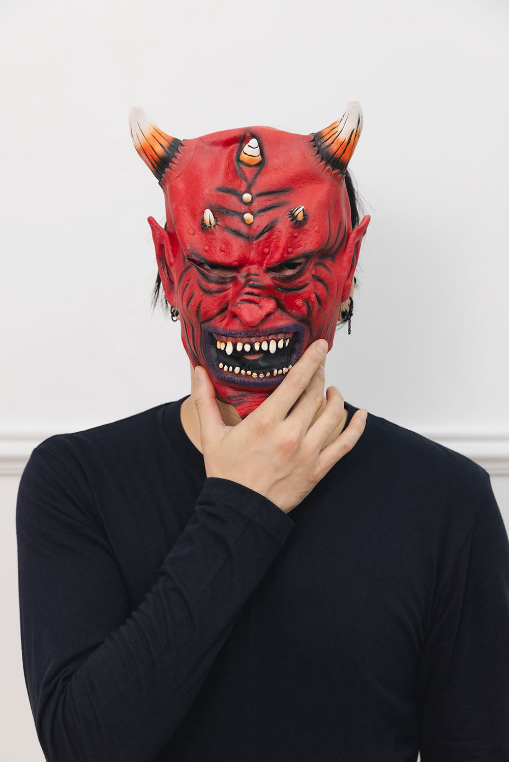 [New] コスプレ小物 節分 怖い鬼ラバーマスク ユニセックス フリーサイズ レッド【クリアストーン】