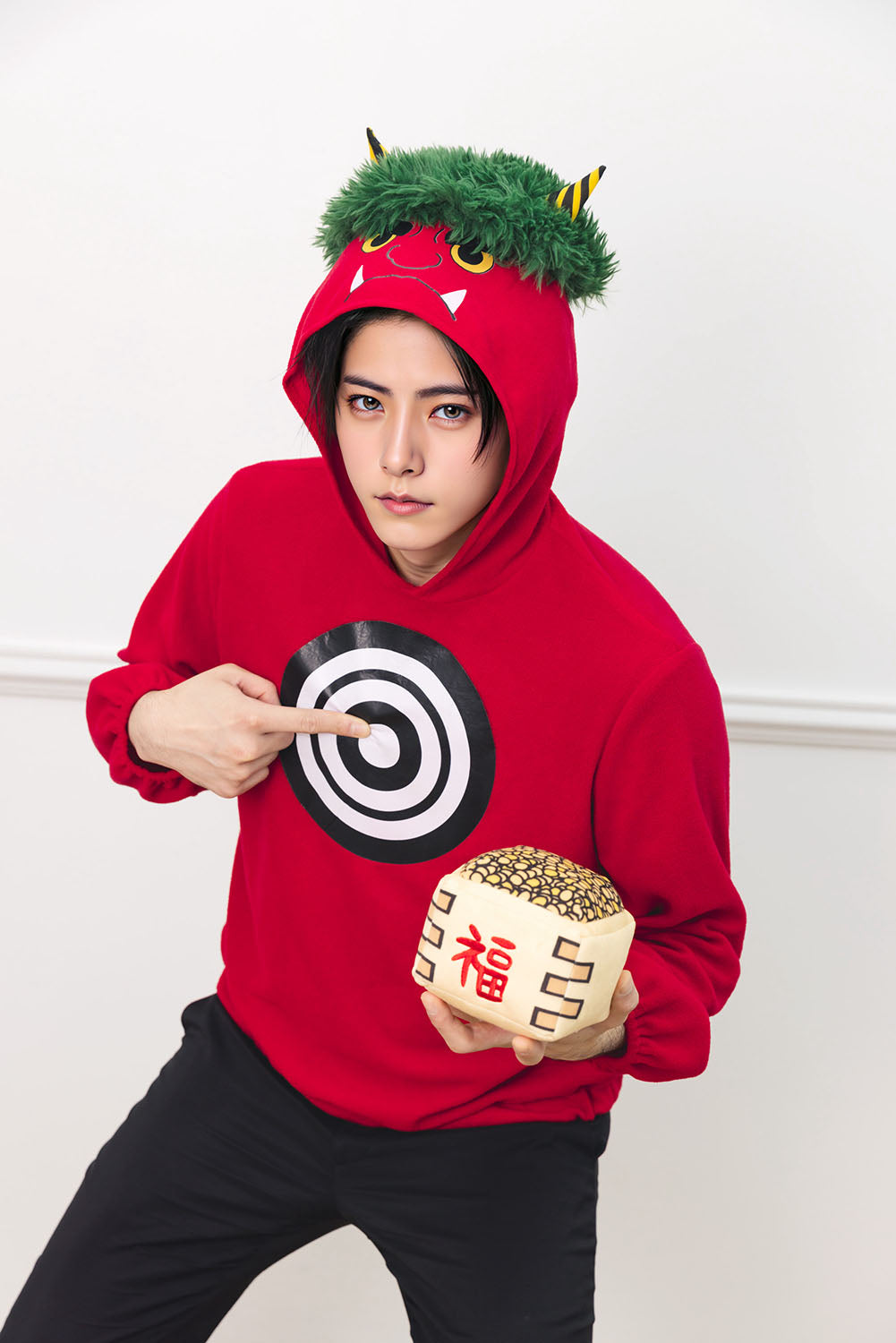 [New] コスプレ小物 節分 的当て鬼パーカー ユニセックス フリーサイズ レッド【クリアストーン】
