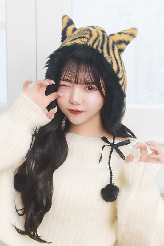 [New] コスプレ小物 節分 ポンポンリボン鬼フーディー レディース フリーサイズ イエロー【クリアストーン】