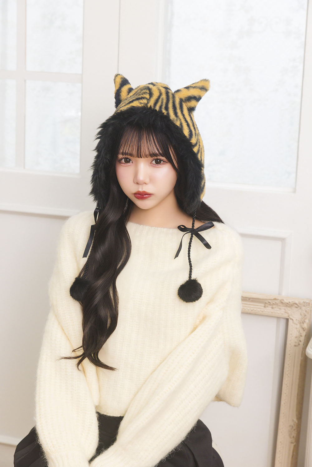 [New] コスプレ小物 節分 ポンポンリボン鬼フーディー レディース フリーサイズ イエロー【クリアストーン】