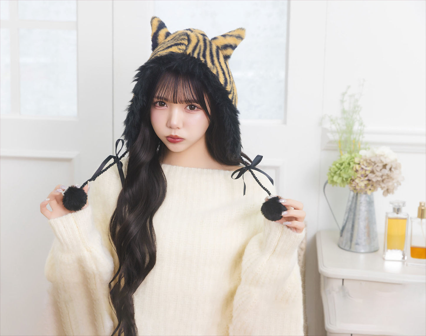 [New] コスプレ小物 節分 ポンポンリボン鬼フーディー レディース フリーサイズ イエロー【クリアストーン】