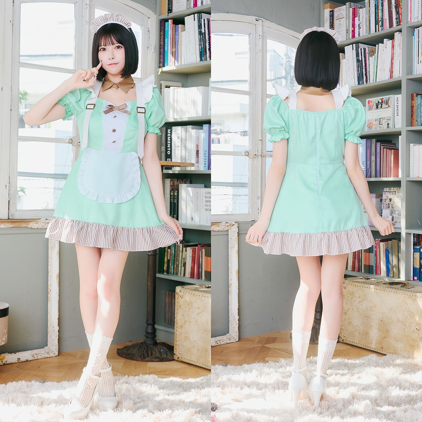 [New] 《JamsCollection着用》コスプレ ホワイトデー チョコミントメイド レディース フリーサイズ グリーン【クリアストーン】♡