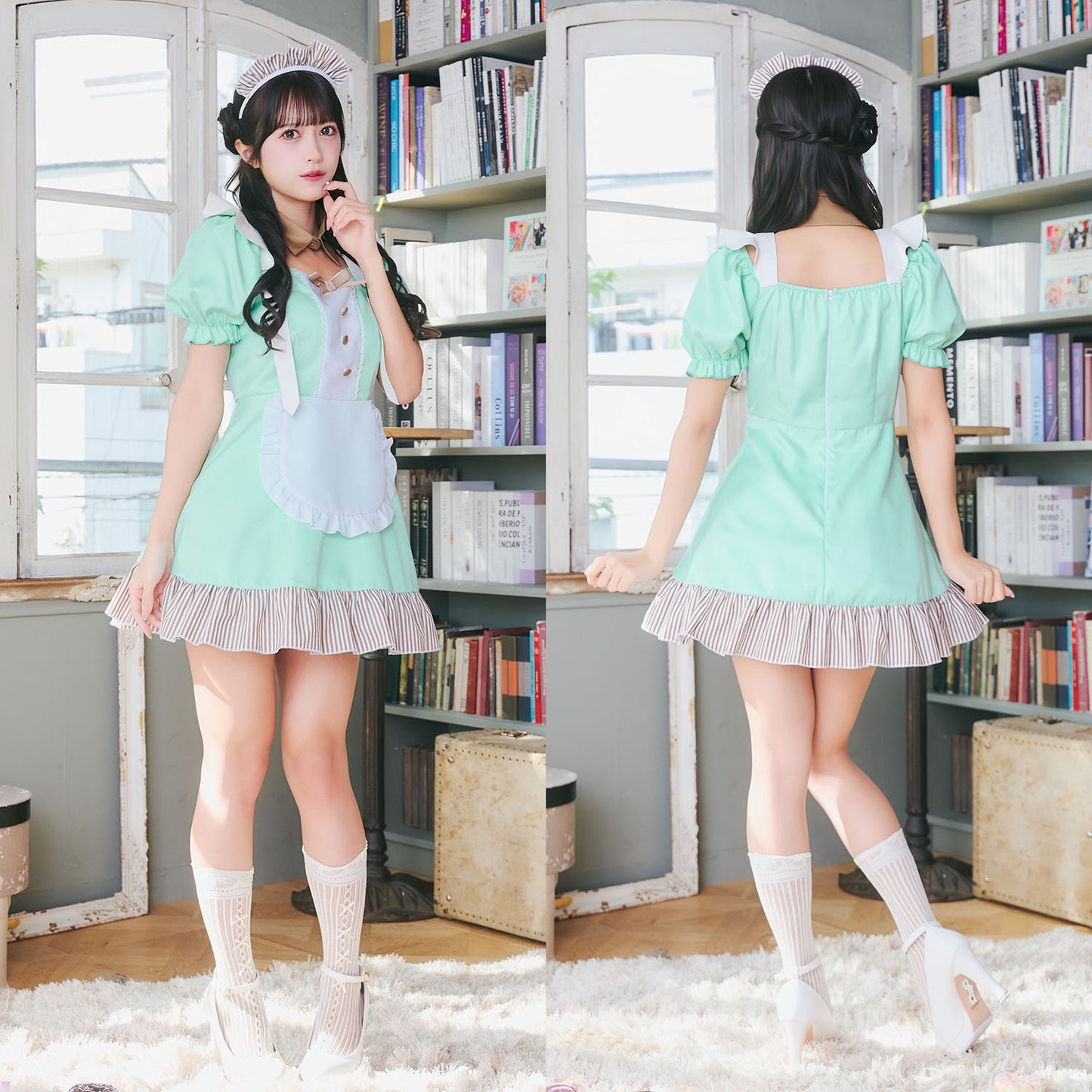 [New] 《JamsCollection着用》コスプレ ホワイトデー チョコミントメイド レディース フリーサイズ グリーン【クリアストーン】♡