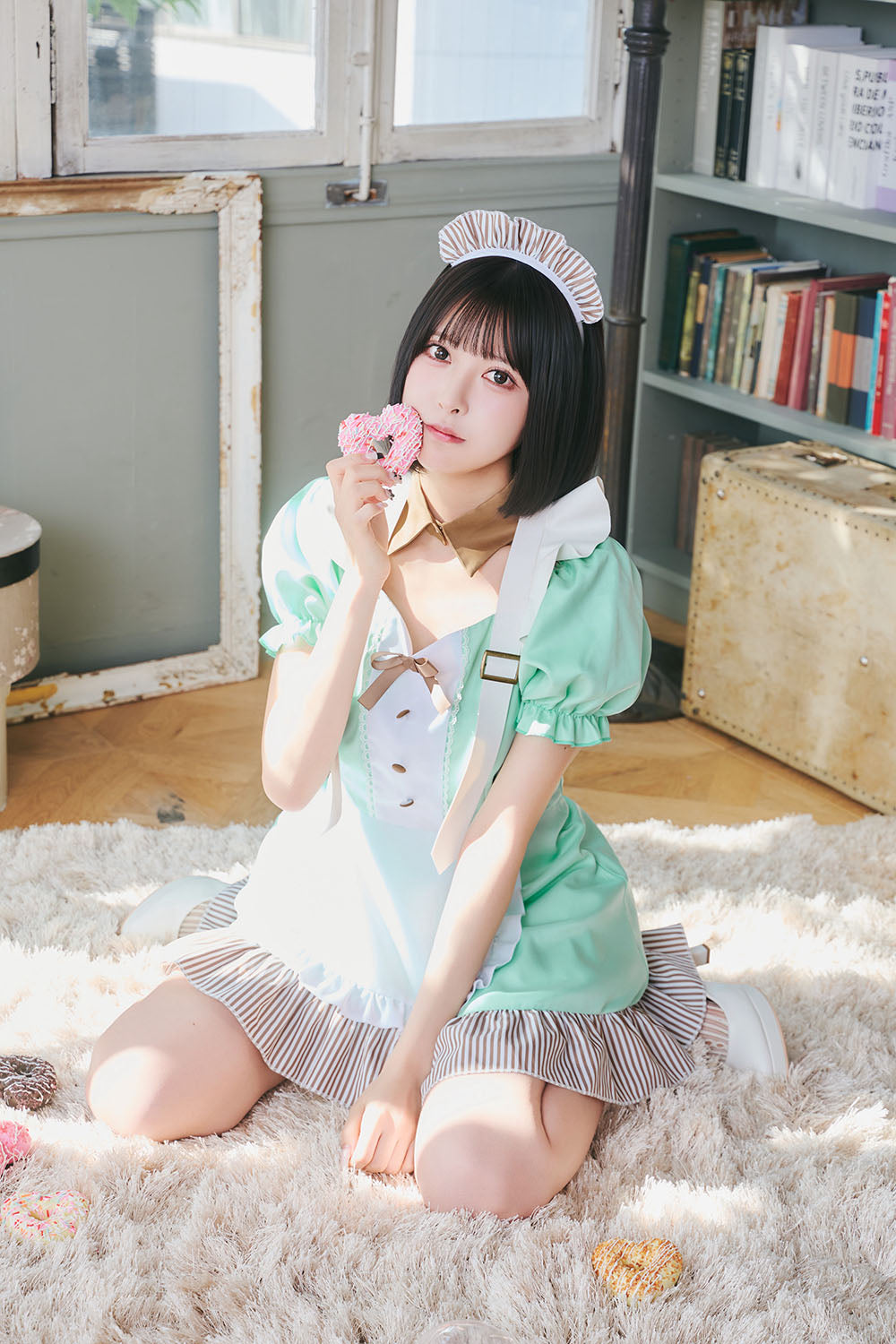 [New] 《JamsCollection着用》コスプレ ホワイトデー チョコミントメイド レディース フリーサイズ グリーン【クリアストーン】♡