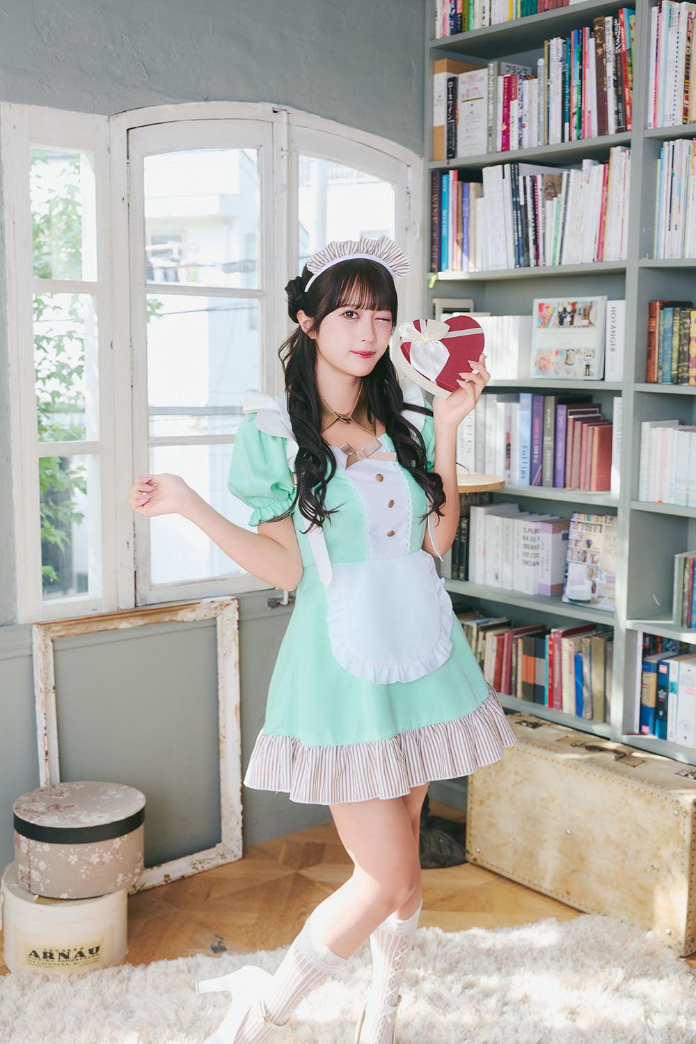 [New] 《JamsCollection着用》コスプレ ホワイトデー チョコミントメイド レディース フリーサイズ グリーン【クリアストーン】♡