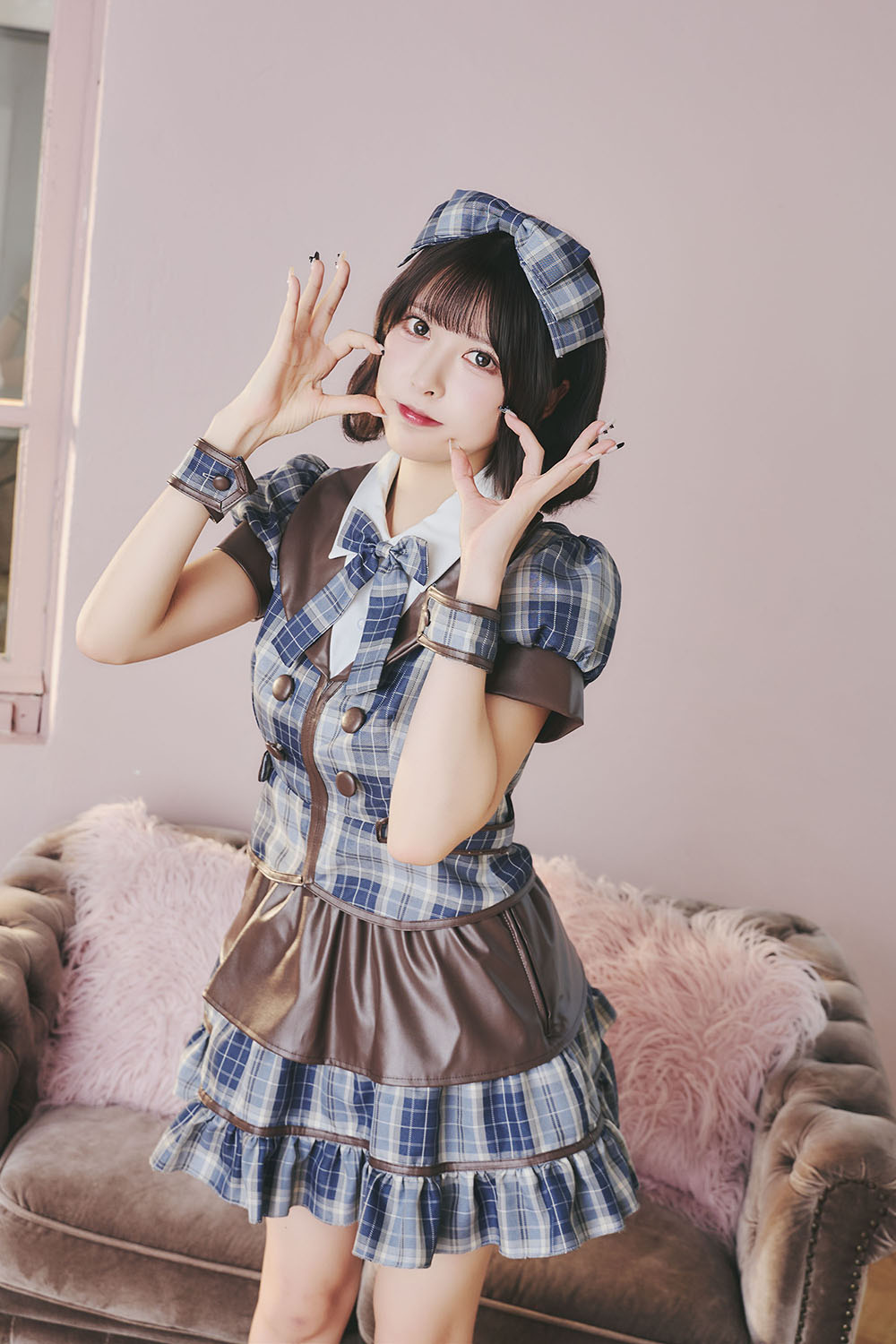 [New] 《JamsCollection着用》コスプレ バレンタイン リリパレ カフェショコラメイド レディース フリーサイズ ピンク/ブルー【クリアストーン】♡