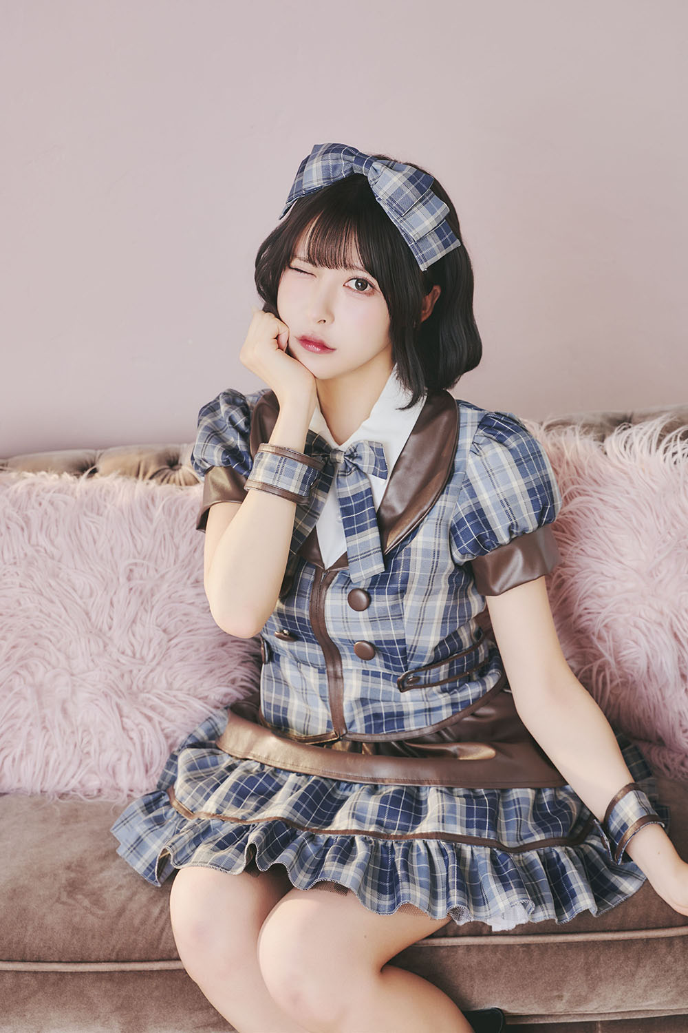 [New] 《JamsCollection着用》コスプレ バレンタイン リリパレ カフェショコラメイド レディース フリーサイズ ピンク/ブルー【クリアストーン】♡