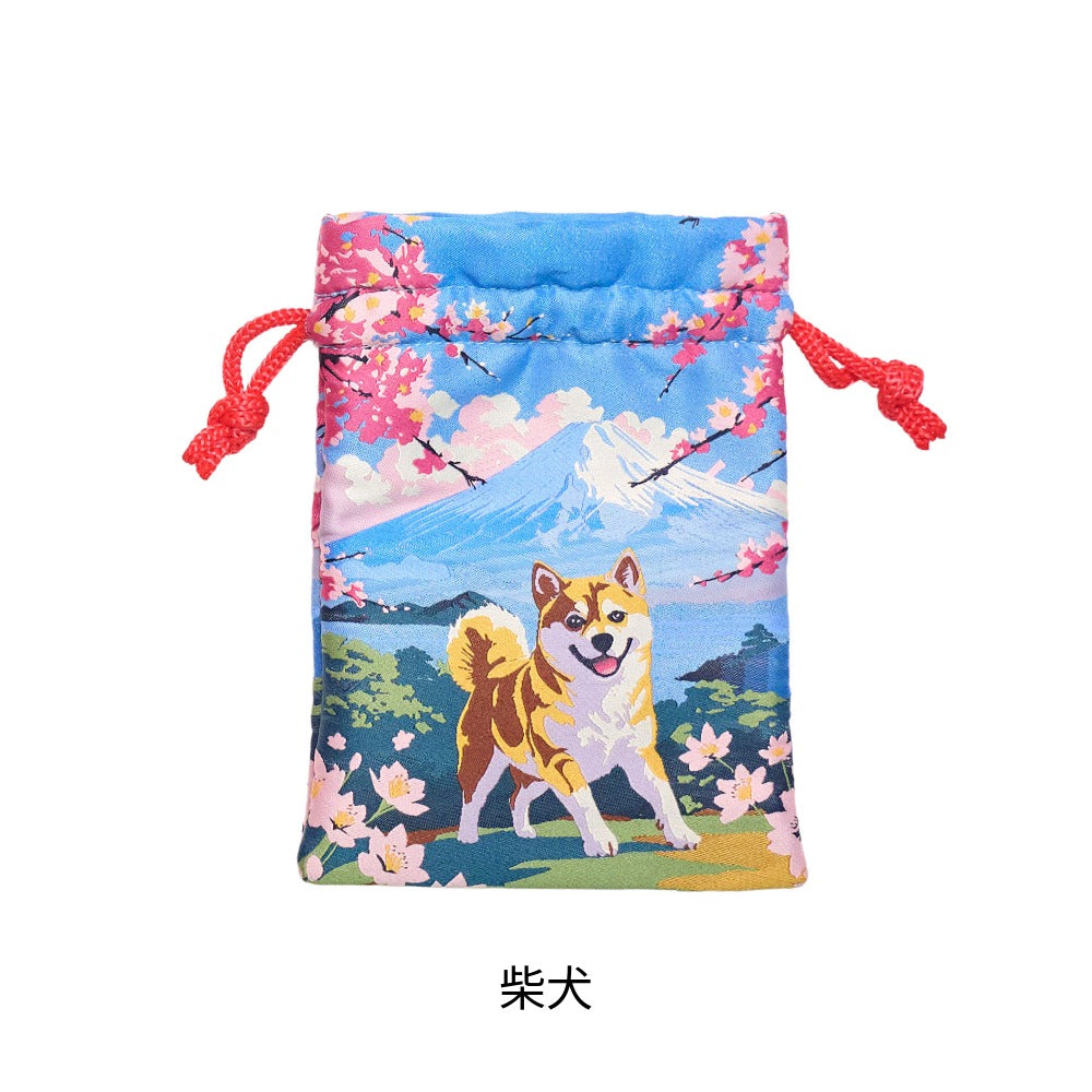 [New] 小物 和風 織生地巾着 レッド/ピンク/グリーン/ブルー/パープル 【クリアストーン】