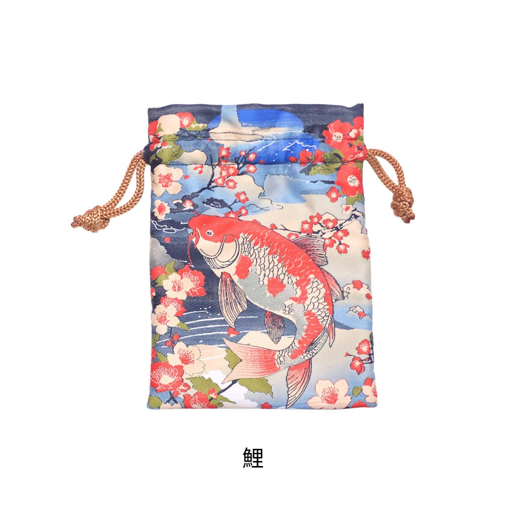 [New] 小物 和風 織生地巾着 レッド/ピンク/グリーン/ブルー/パープル 【クリアストーン】