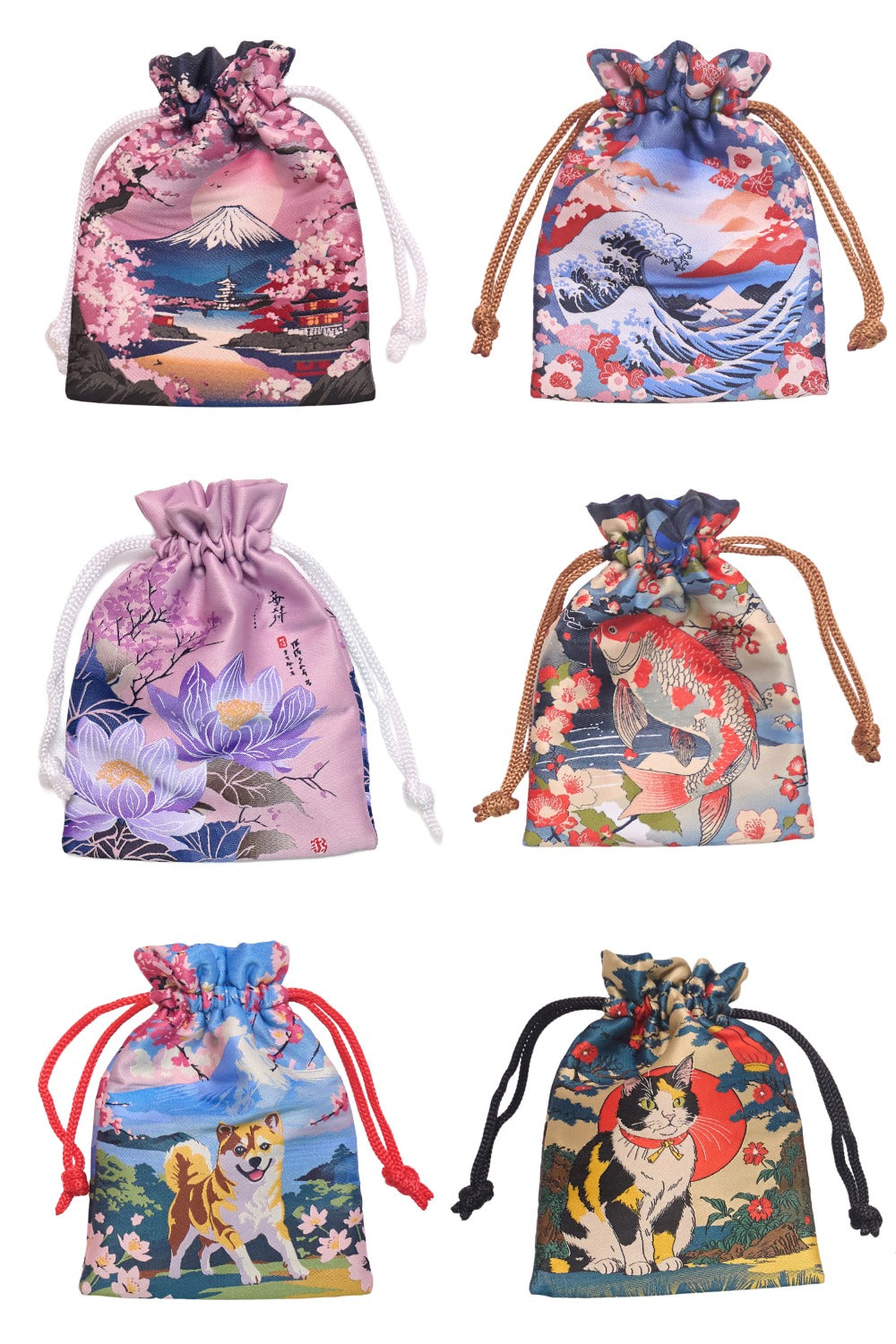 [New] 小物 和風 織生地巾着 レッド/ピンク/グリーン/ブルー/パープル 【クリアストーン】