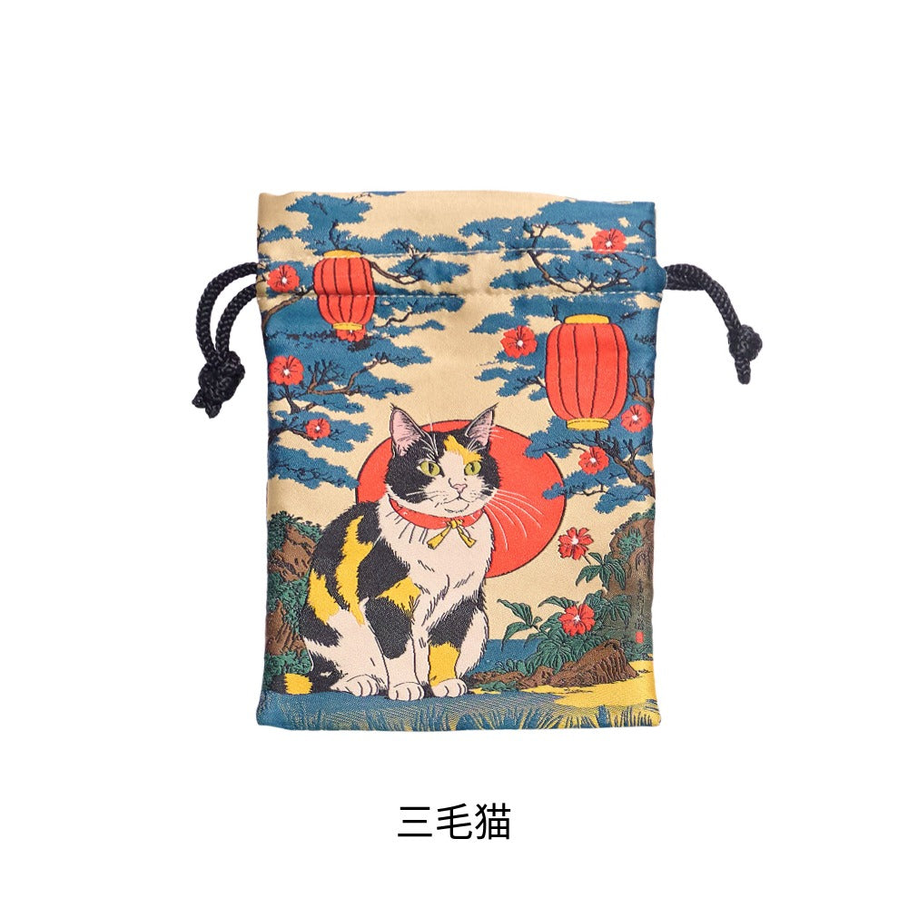 [New] 小物 和風 織生地巾着 レッド/ピンク/グリーン/ブルー/パープル 【クリアストーン】