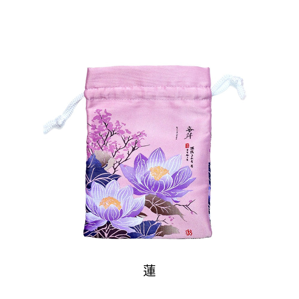 [New] 小物 和風 織生地巾着 レッド/ピンク/グリーン/ブルー/パープル 【クリアストーン】