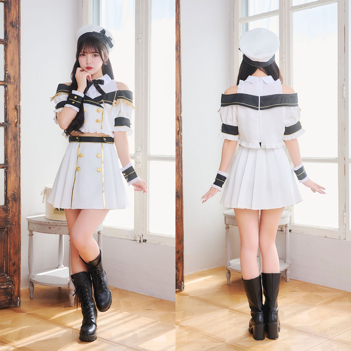 [New] 《JamsCollection着用》コスプレ アイドル 制服 メゾンカレッジ マリン レディース フリーサイズ ホワイト 【クリアストーン】♡