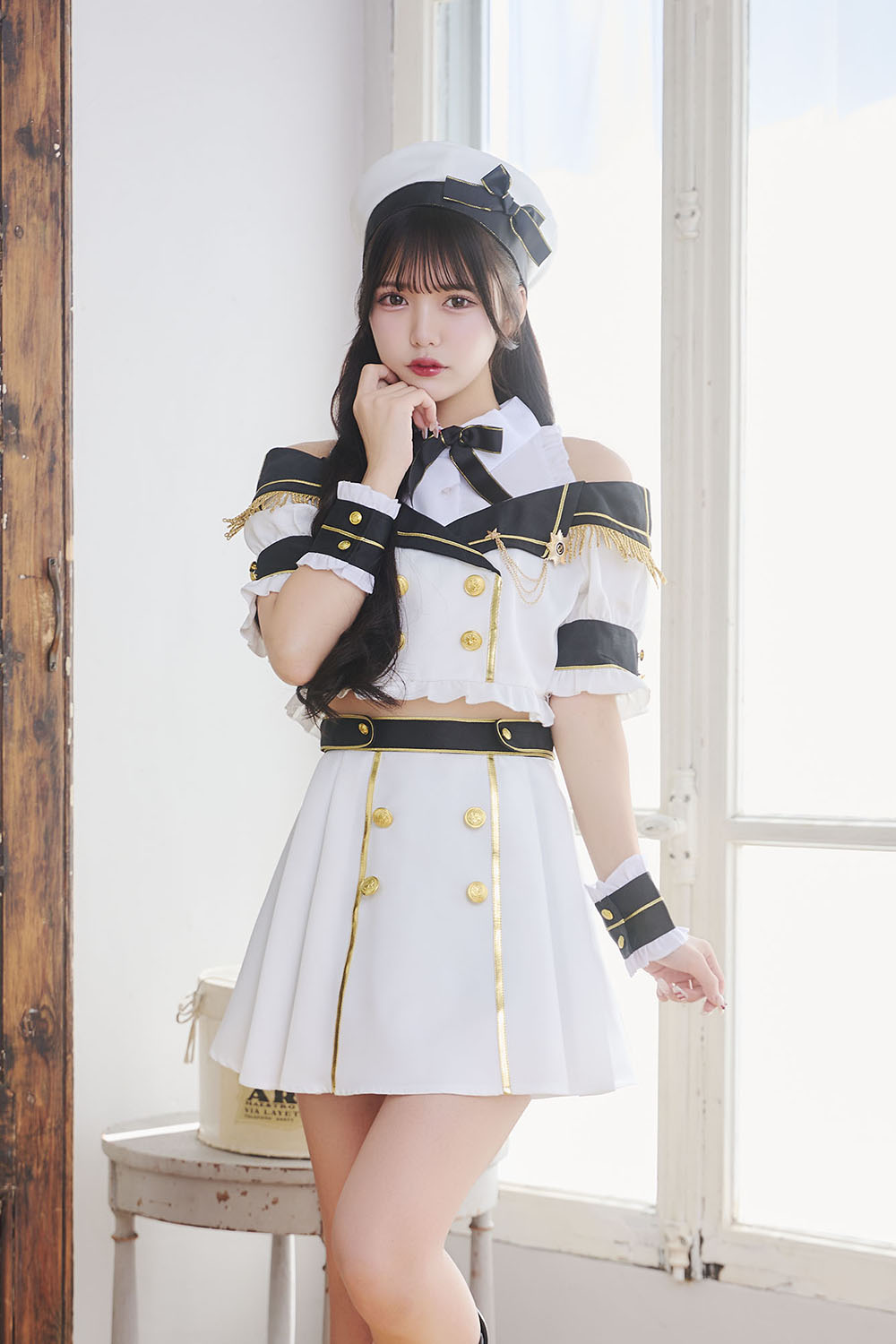 [New] 《JamsCollection着用》コスプレ アイドル 制服 メゾンカレッジ マリン レディース フリーサイズ ホワイト 【クリアストーン】♡