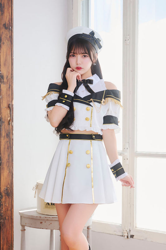 [New] 《JamsCollection着用》コスプレ アイドル 制服 メゾンカレッジ マリン レディース フリーサイズ ホワイト 【クリアストーン】♡