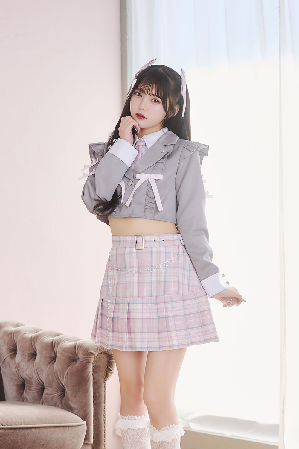 [New] 《JamsCollection着用》コスプレ アイドル 制服 メゾンカレッジ ロゼ レディース フリーサイズ ピンク 【クリアストーン】♡