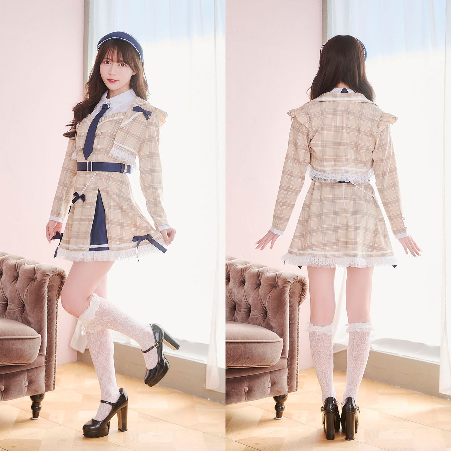 [New] 《JamsCollection着用》コスプレ アイドル 制服 メゾンカレッジ ラテ レディース フリーサイズ ベージュ 【クリアストーン】♡