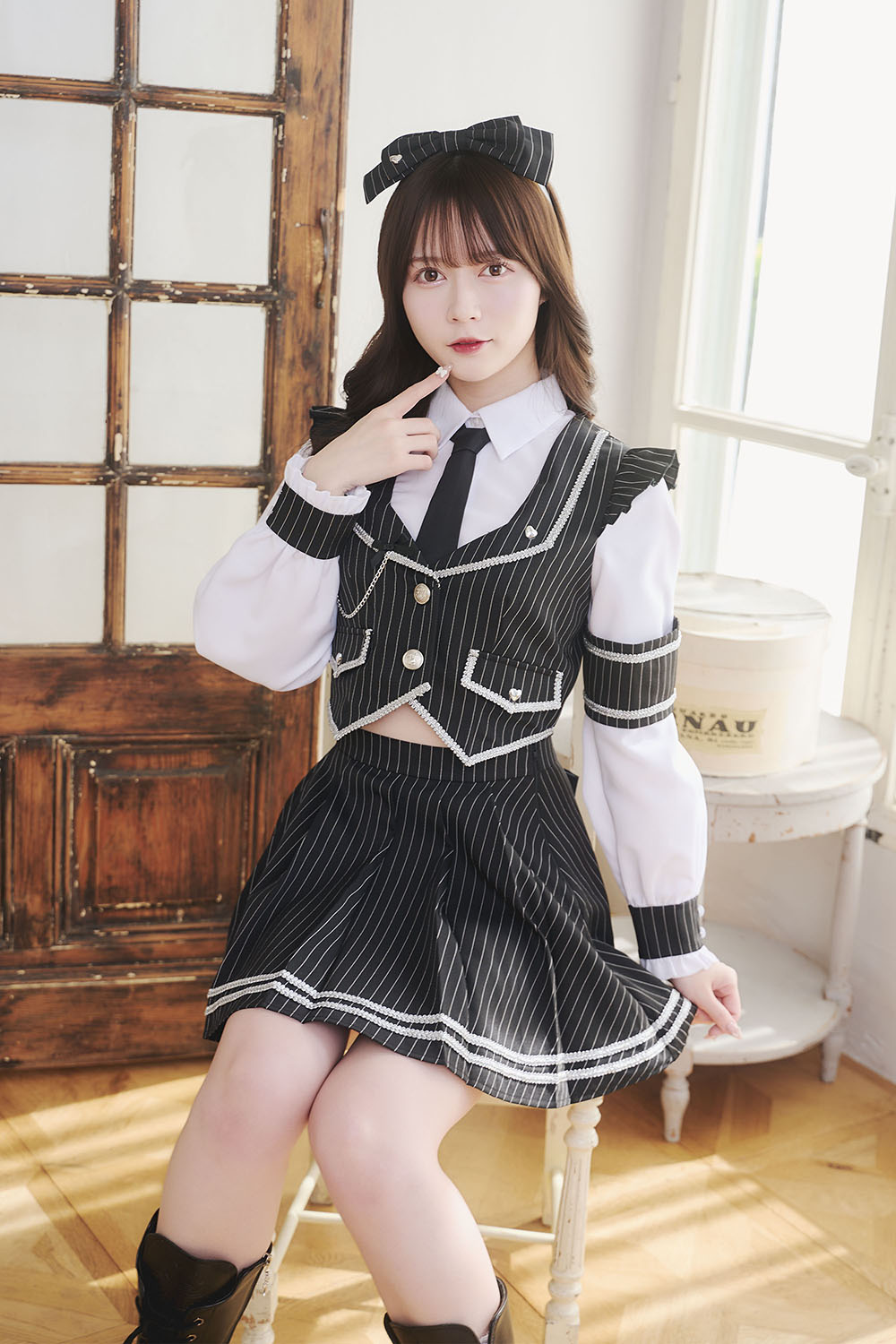 [New] 《JamsCollection着用》コスプレ アイドル 制服 メゾンカレッジ ルナ レディース フリーサイズ ブラック 【クリアストーン】♡
