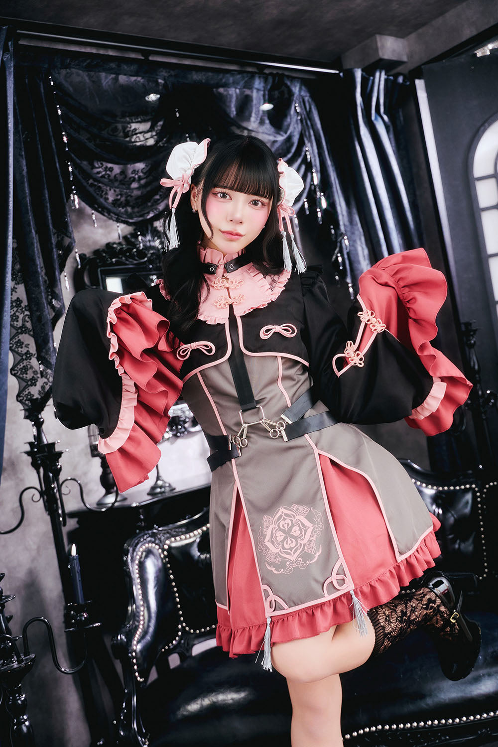 [New] コスプレ ゴスパンドール チャイナ レディース フリーサイズ ピンク/ブルー【クリアストーン】♡