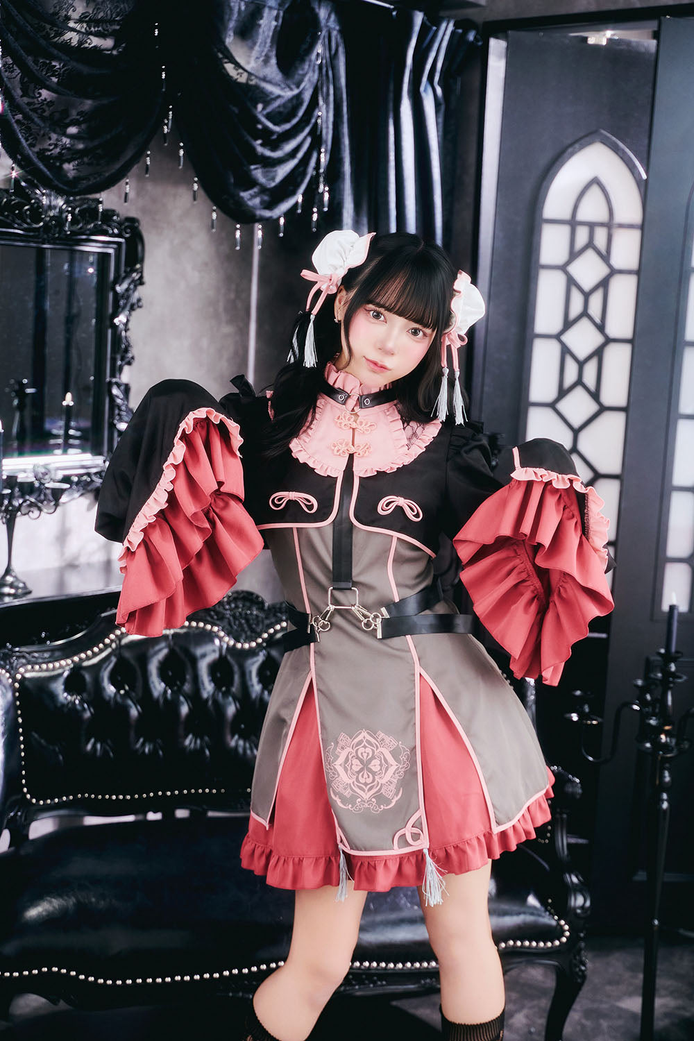 [New] コスプレ ゴスパンドール チャイナ レディース フリーサイズ ピンク/ブルー【クリアストーン】♡