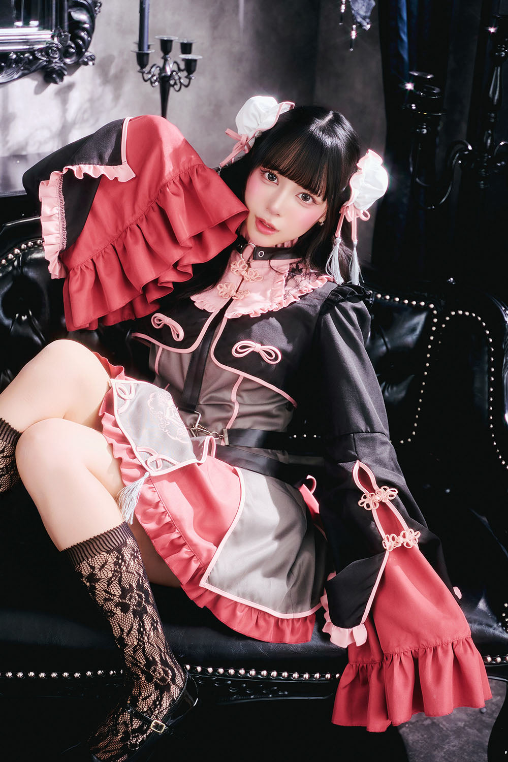 [New] コスプレ ゴスパンドール チャイナ レディース フリーサイズ ピンク/ブルー【クリアストーン】♡